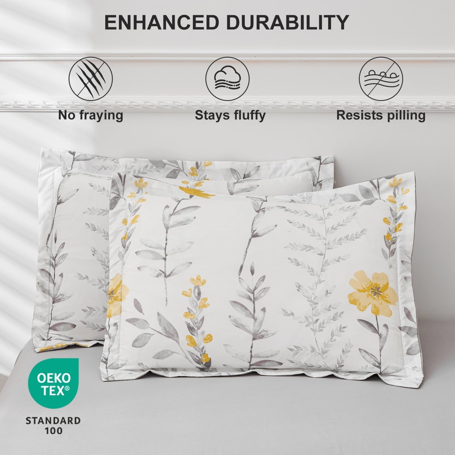 Luxurious Quilted 3 Piece Comforter Set Queen Yellow Floral Quilt Microfiber Patchwork Bedspread - Cloud-Like Soft Lightweight Bed Comforter Detail