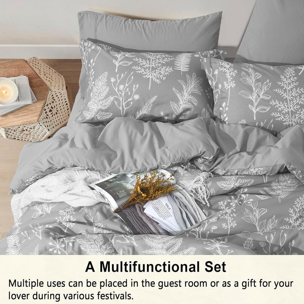 Luxurious Quilted 7 Pieces Printed King Comforter Set, Lightweight Reversible Botanical Bedding Set Include Comforter, Pillow Shams, Fl... - Luxurious Quilted Duvet Cover Set Detail