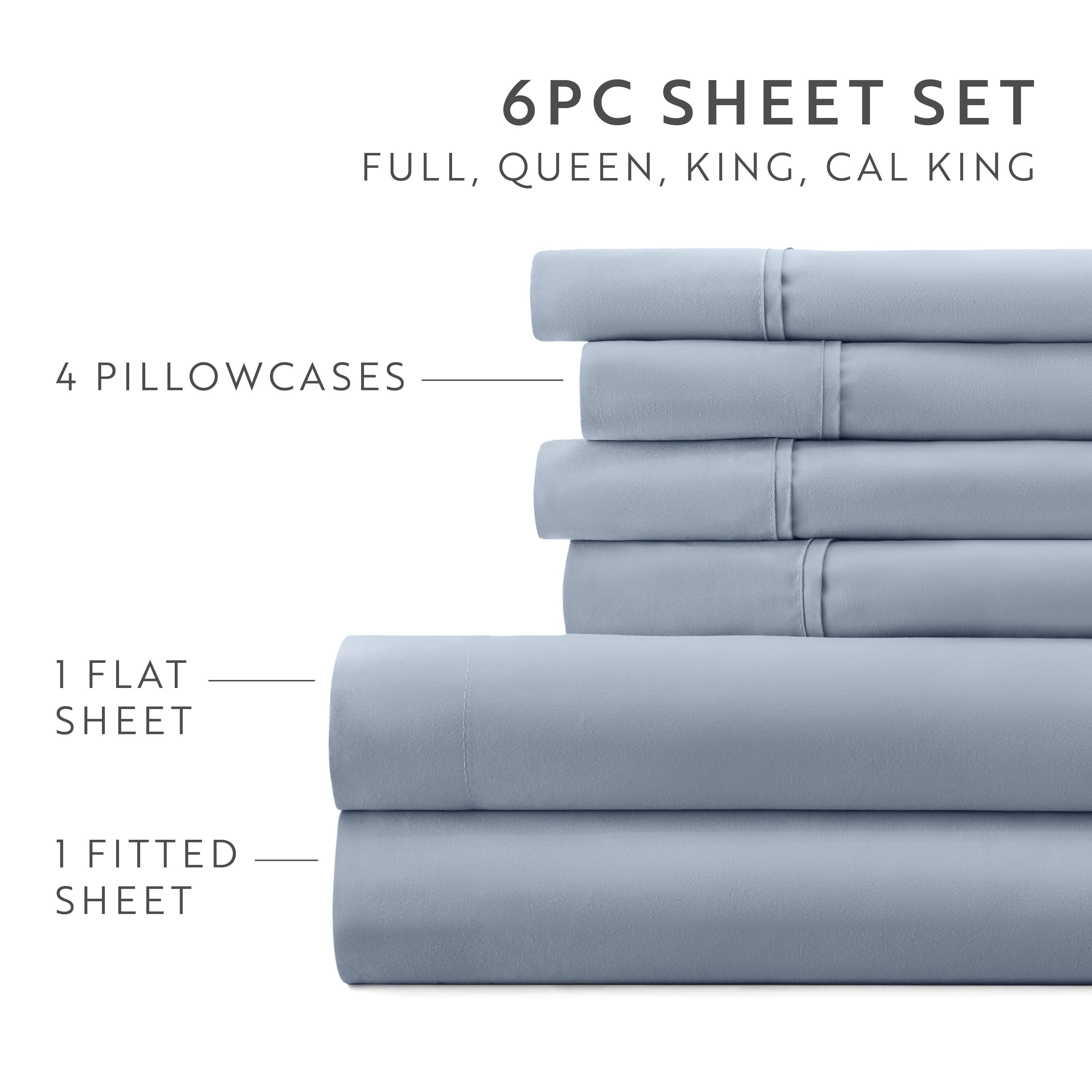 Breathable Luxury Queen, Light Blue Solid Microfiber 6 Piece Bed Sheet Set - Premium Ultra-Soft Pillowcase Pair for Sleeping Detail