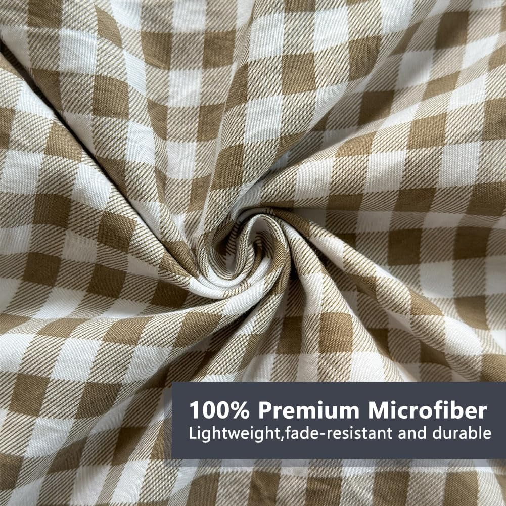 Wrinkle-Resistant Tan Gingham Ruffle Queen Sheet Set, Taupe Soft Pre-Washed Microfiber Plaid Ruffled Queen Bed Sheets, 4-Pieces Farmhou... - Premium Ultra-Soft Pillowcase Pair for Sleeping Detail