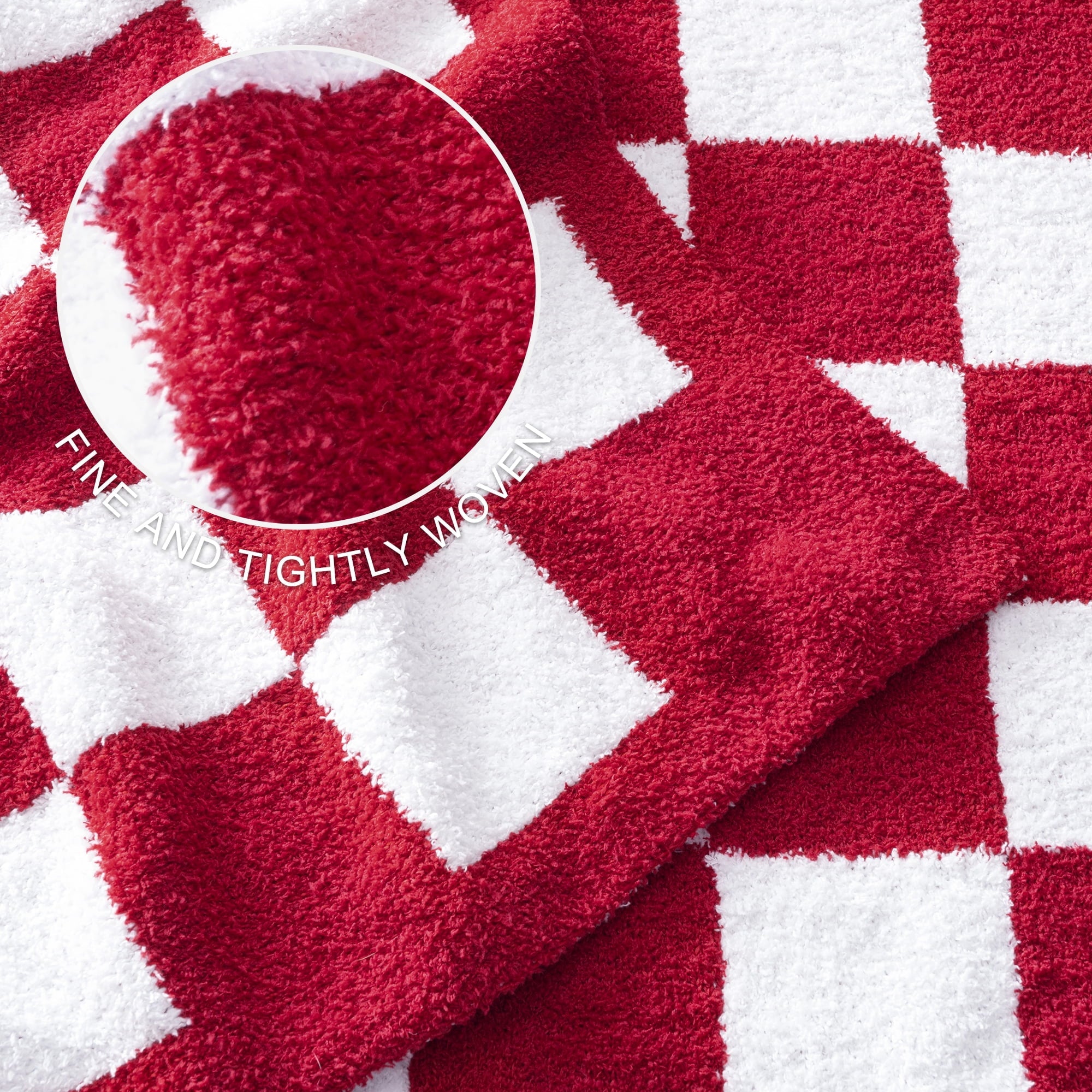 Lightweight Warm Checkered Knit Throw Blanket, Ultra Soft Cozy Fluffy Checkerboard Blankets, Lightweight Fuzzy Plush Throw for Couch a... - Super Soft Reversible Sherpa Flannel Blanket Detail