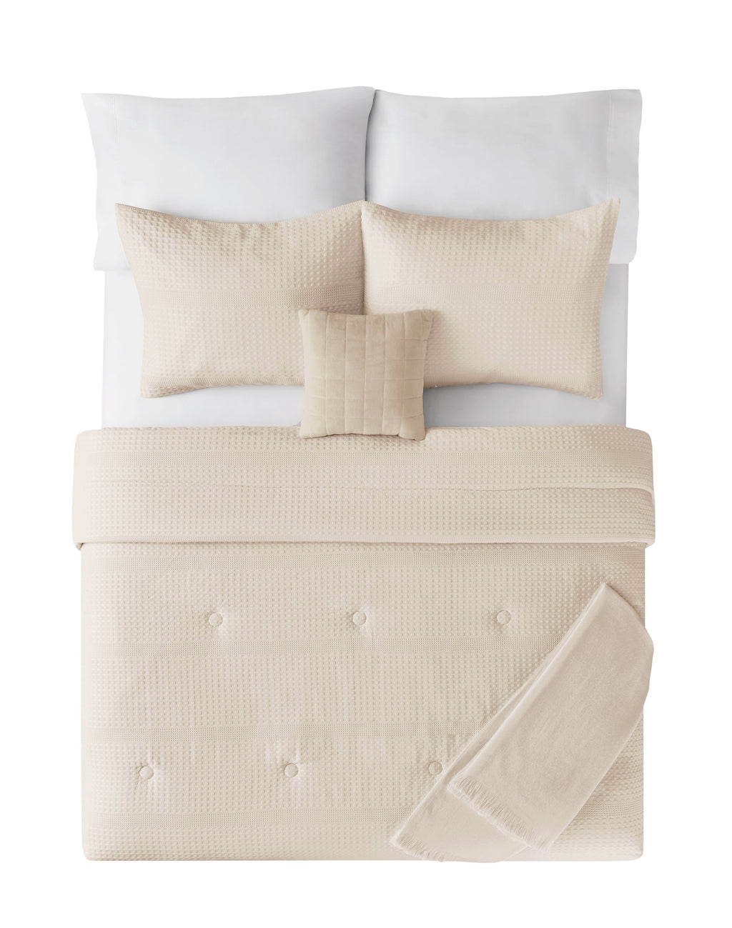 Heavyweight Warmth 5-Piece Papyrus Beige Waffle Comforter Set, Full/Queen - All-Season Down Alternative Comforter Insert Detail