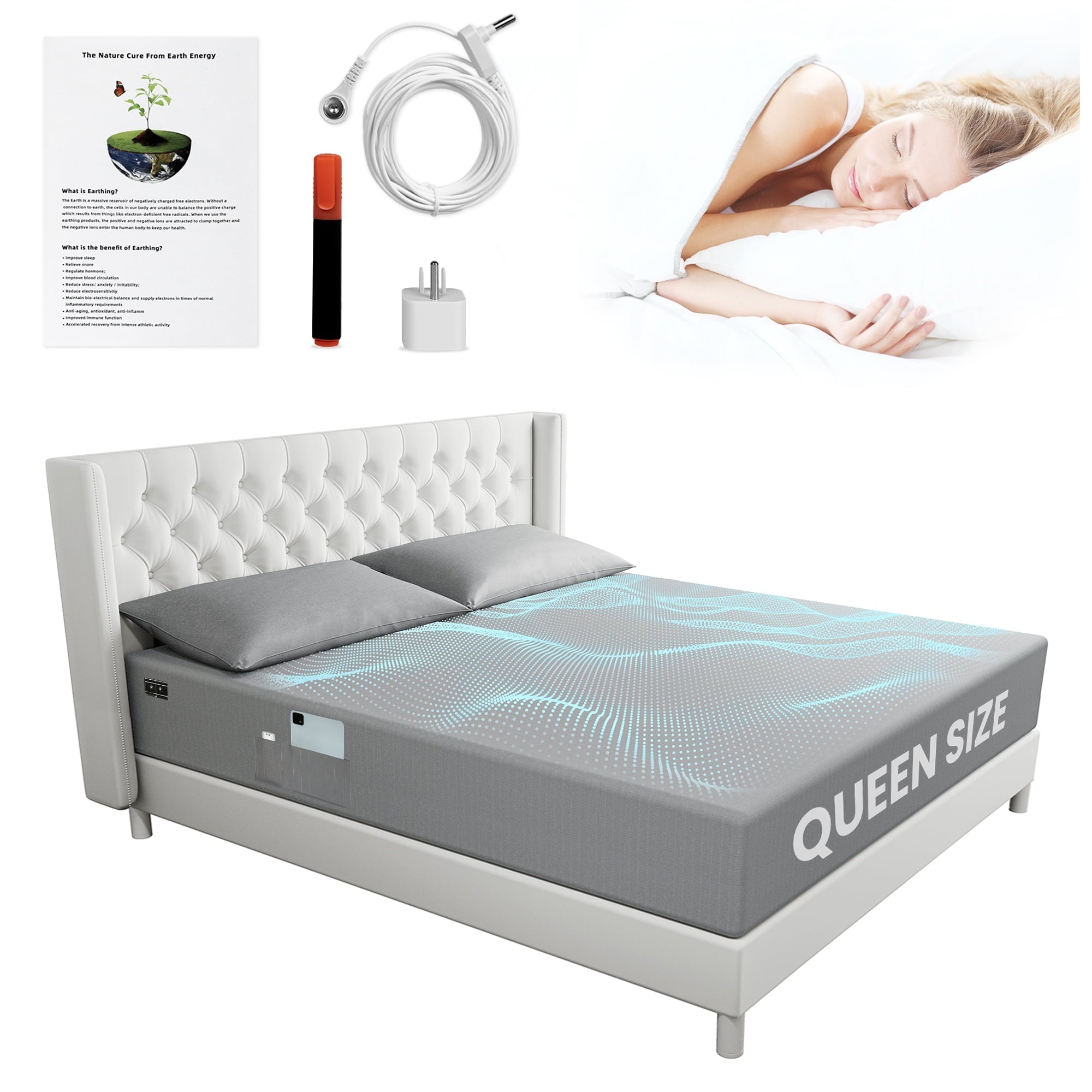 Premium Egyptian Cotton Grounding Sheets Queen Size 90% Organic Cotton + 10% Pure Silver Fitted Bed Sheet Gray Fiber Grounding Sheet Earth Ce... - Premium Ultra-Soft Pillowcase Pair for Sleeping Detail