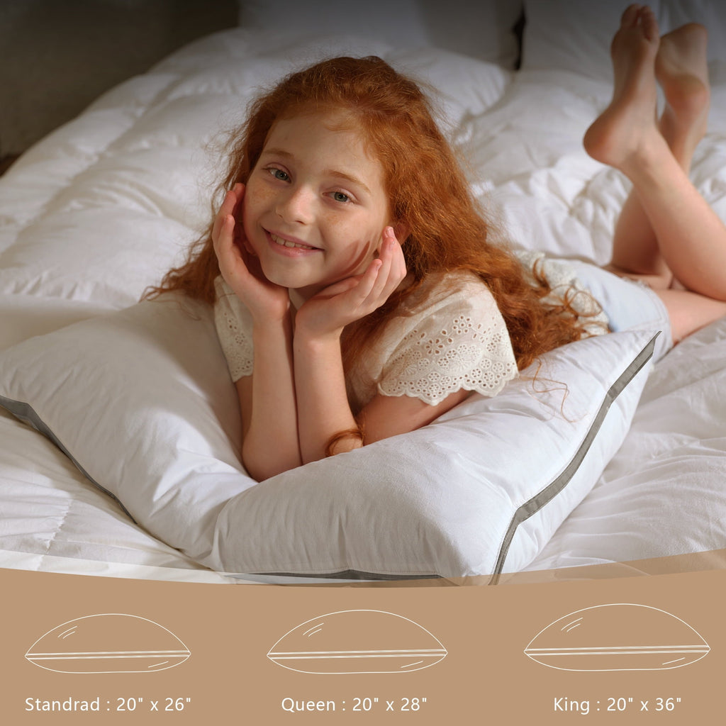 Fluffy Shredded Goose Feather Down Pillows Queen Size Set of 2, 100% Cotton Cover Hotel Collection Bed Pillows，20"x28" - Ergonomic Memory Foam Pillow for Neck Pain Support Detail