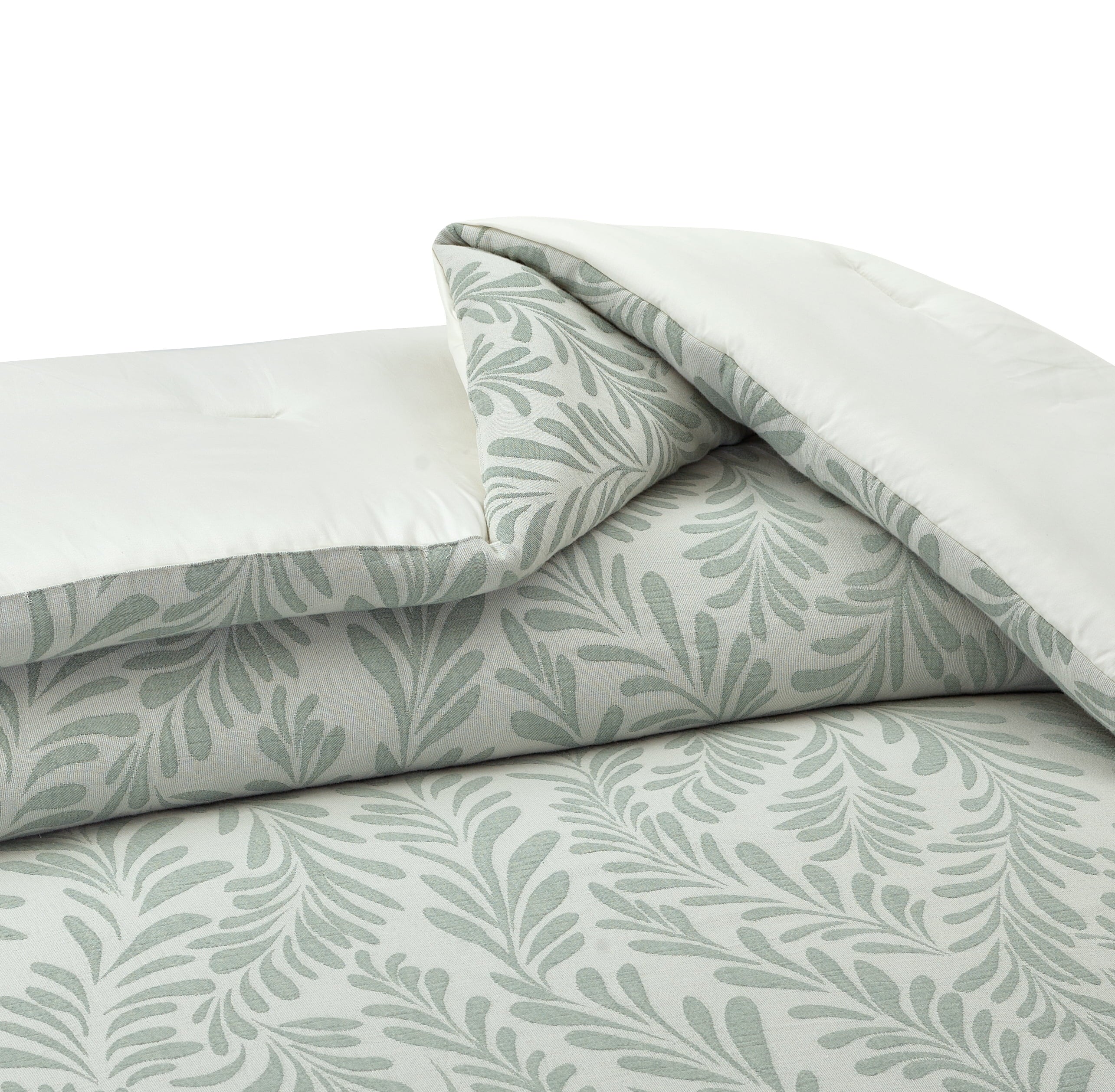 All-Season Botanical 3-Piece Comforter Set, Green, Full Queen, All Ages - Luxurious Quilted Duvet Cover Set Detail