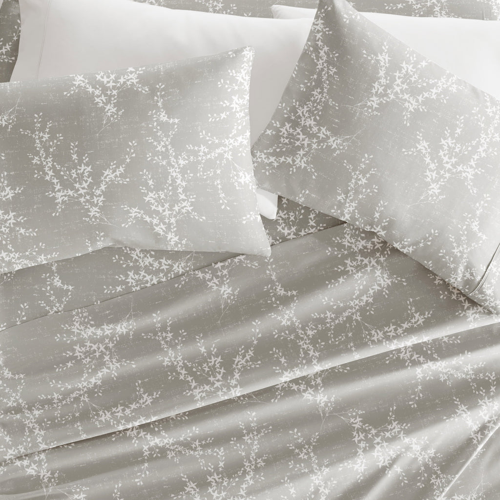 Breathable Luxury 3 Piece Pattern Microfiber Bed Sheets Set, Distressed Willow Light Gray, Twin - Cooling Hotel Quality Bedding Sheets and Pillowcases Detail
