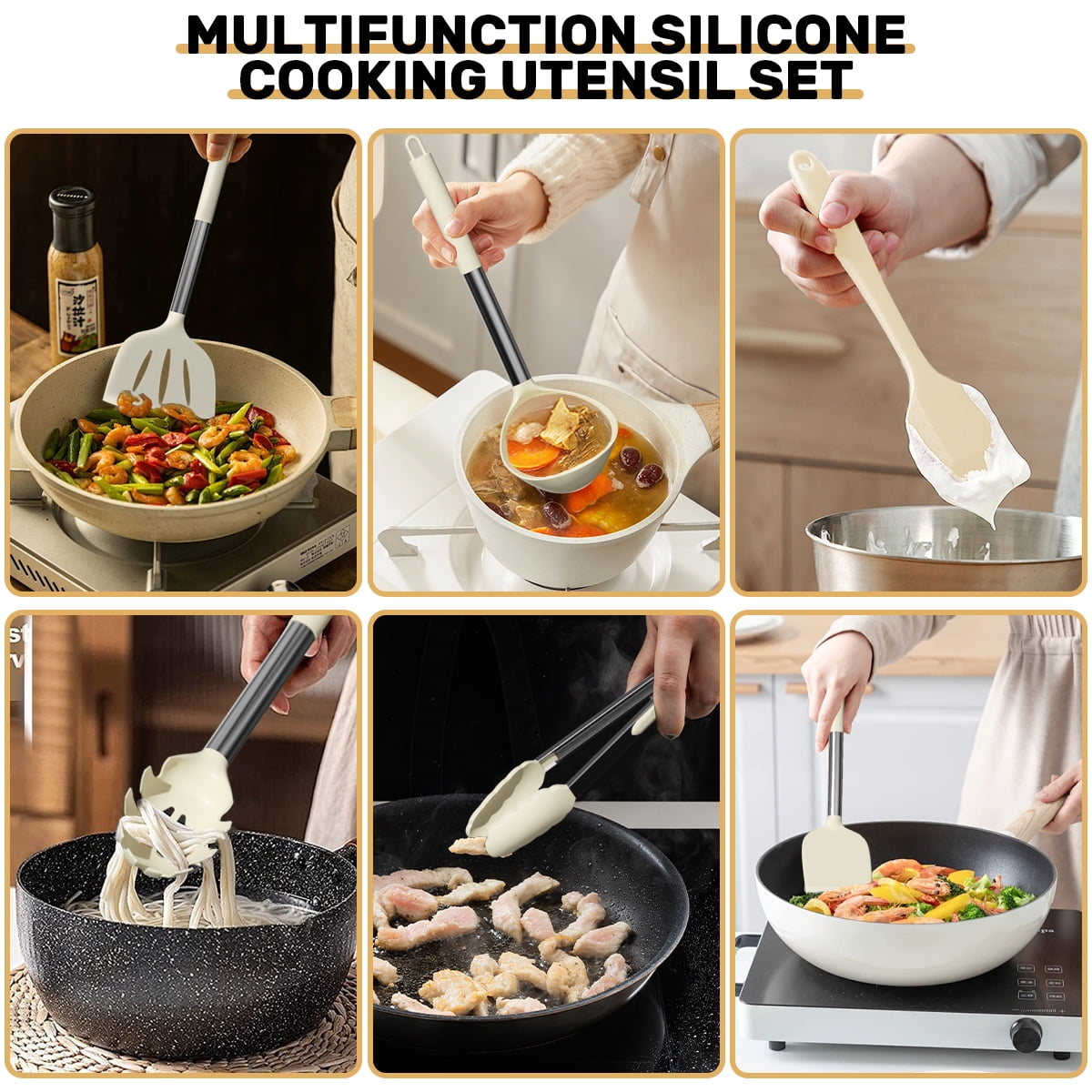 Heat-Resistant Silicone Cooking Utensil Set, 30 Pcs Kitchen Utensils Set with Stainless Steel Handle, Food Grade Silicone Spatula Se... - Durable Turner & Ladle Utensil Set for Home Chefs Detail