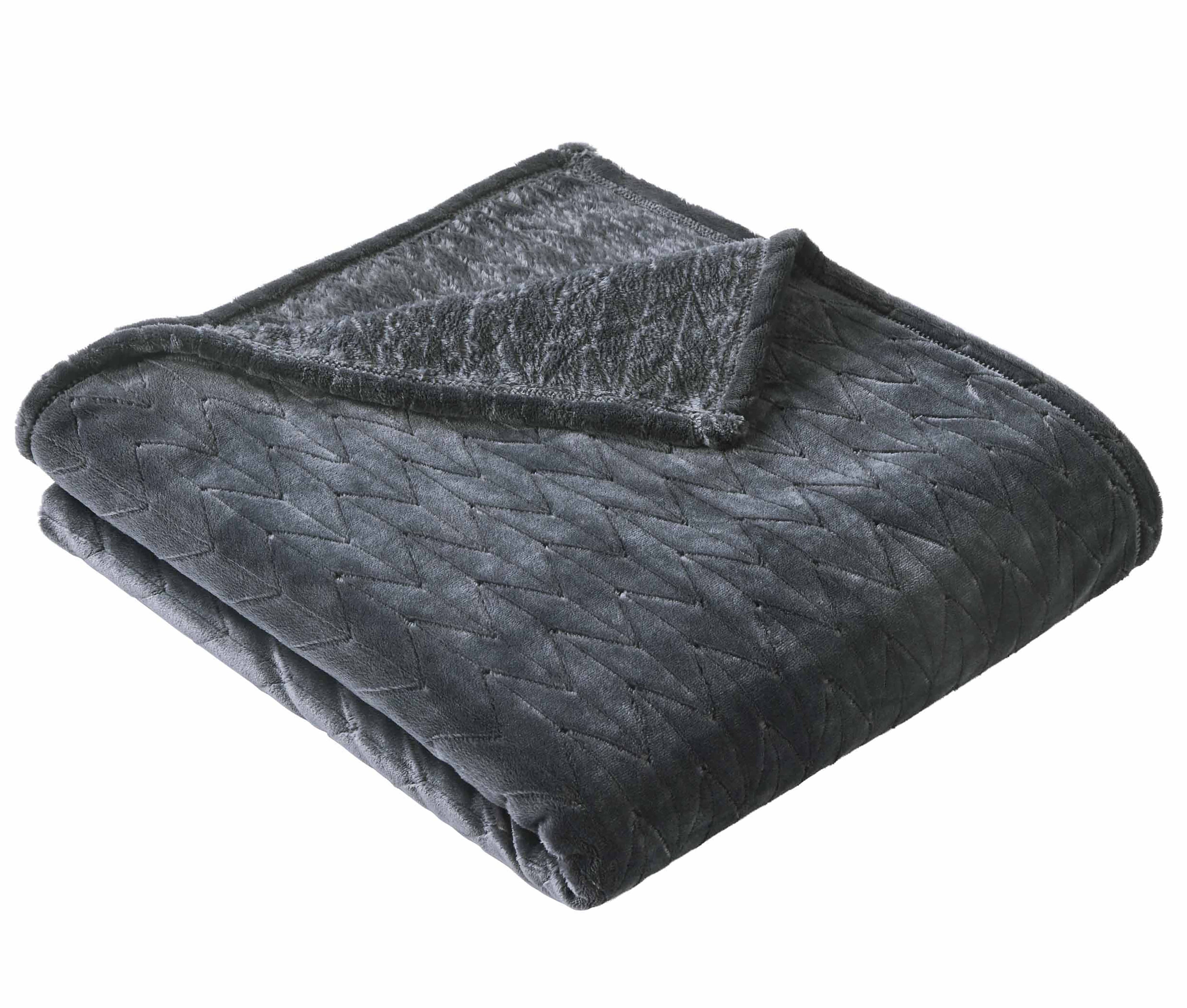 Decorative Knitted Textured Velvet Plush Soft Fleece Throw Blanket, Oversized, Greystone - Super Soft Reversible Sherpa Flannel Blanket Detail