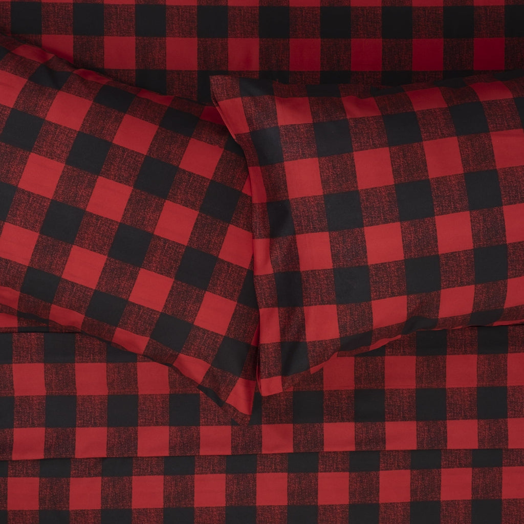Wrinkle-Resistant Buffalo Plaid Black and Red 4 Piece Bed Sheet Set - Twin - Cooling Hotel Quality Bedding Sheets and Pillowcases Detail