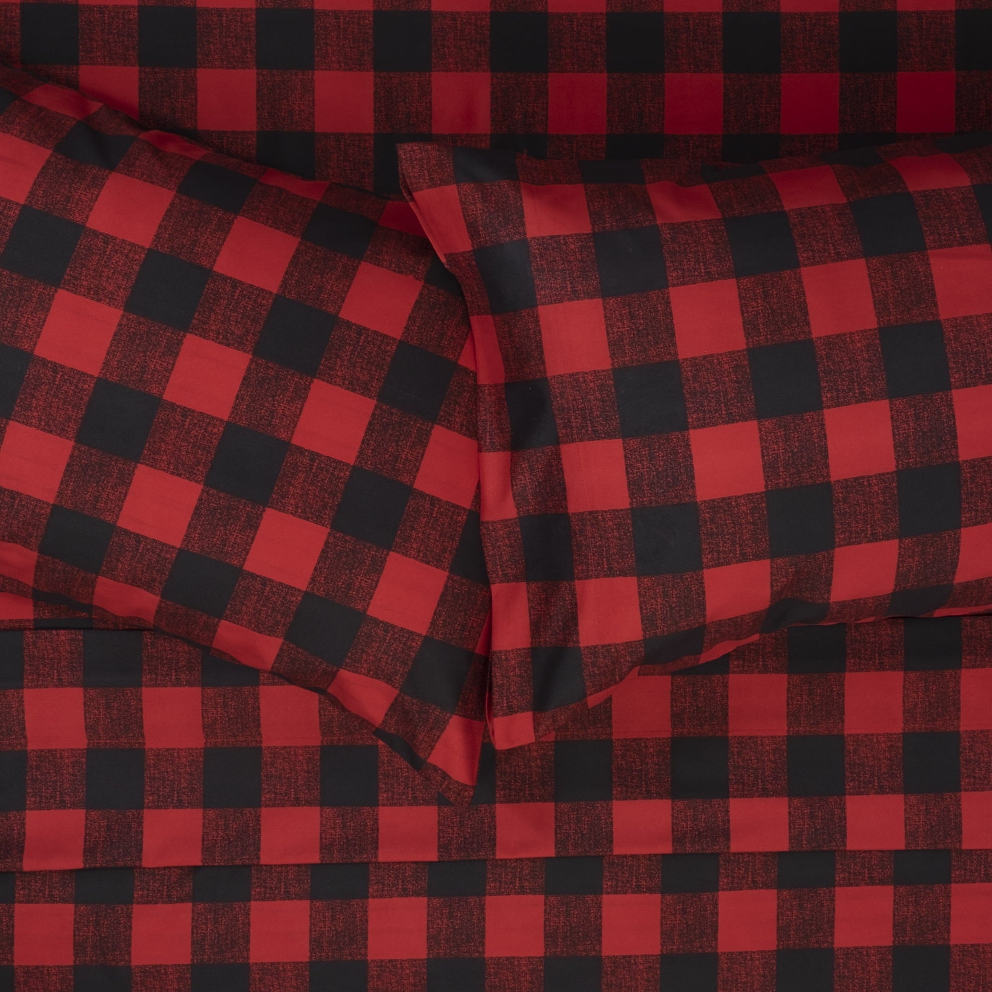 Wrinkle-Resistant Buffalo Plaid Black and Red 4 Piece Bed Sheet Set - Twin - Cooling Hotel Quality Bedding Sheets and Pillowcases Detail