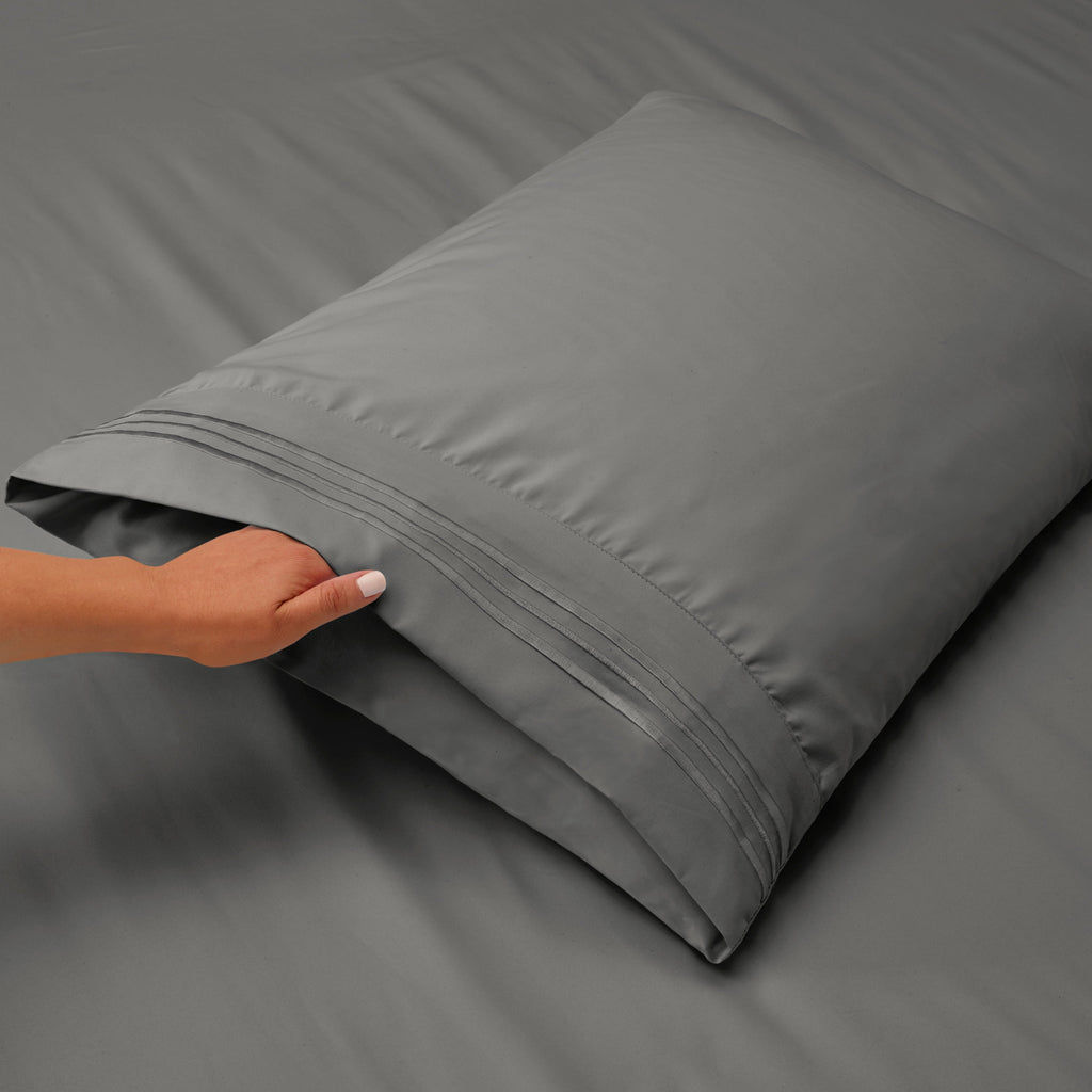 Premium Egyptian Cotton Sheets Set, 4 Piece Deep Pocket Sheets, 100% Soft Microfiber Bed Sheets Set, Gray - Luxury Bed Sheet Set with Deep Pockets Detail