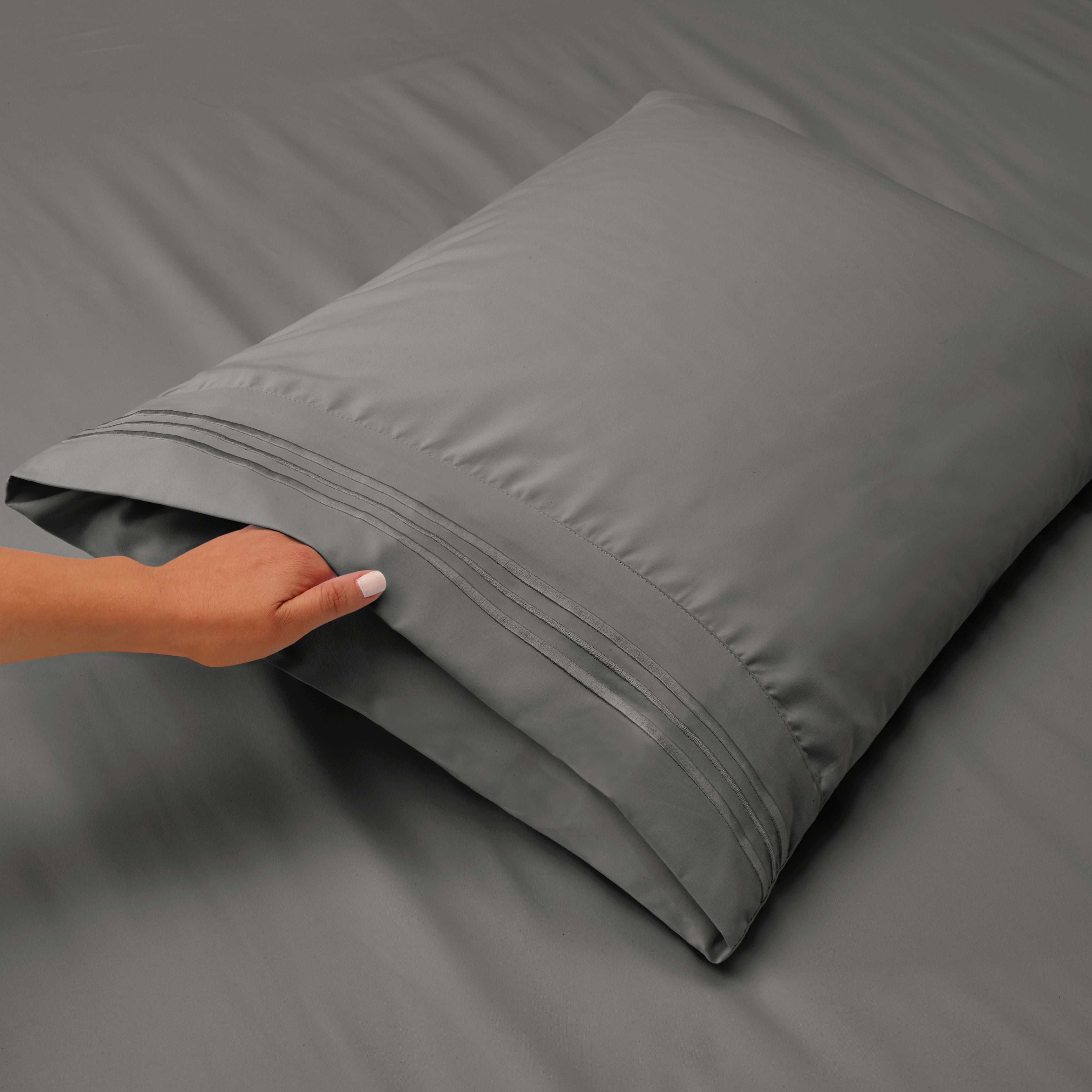 Premium Egyptian Cotton Sheets Set, 4 Piece Deep Pocket Sheets, 100% Soft Microfiber Bed Sheets Set, Gray - Luxury Bed Sheet Set with Deep Pockets Detail