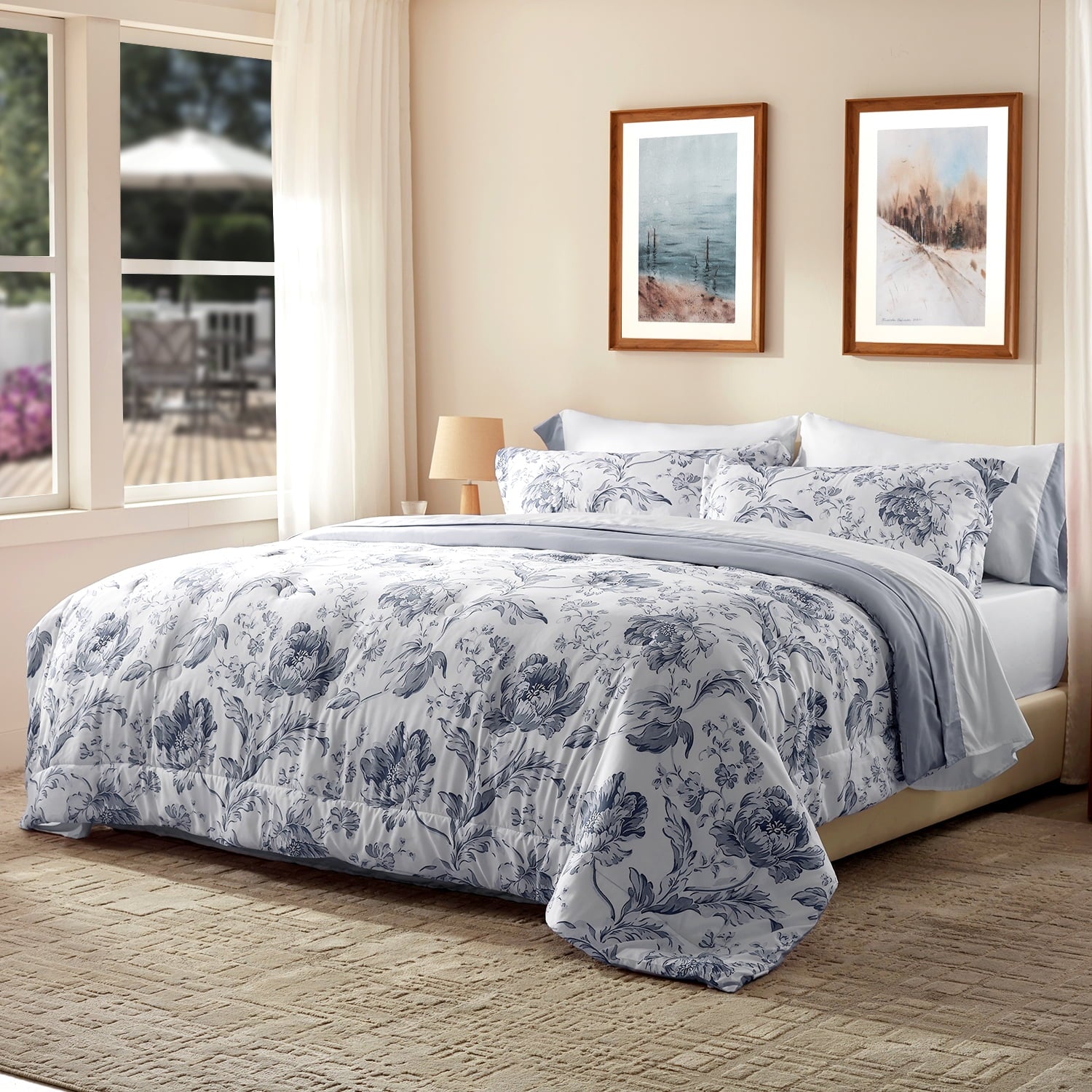 Luxurious Quilted Queen Comforter Sets,7-Pieces Reversible Bedding Sets,Bed in a Bag with Comforter,Flat Sheet and Fitted Sheet,Pillowc... - All-Season Down Alternative Comforter Insert Detail