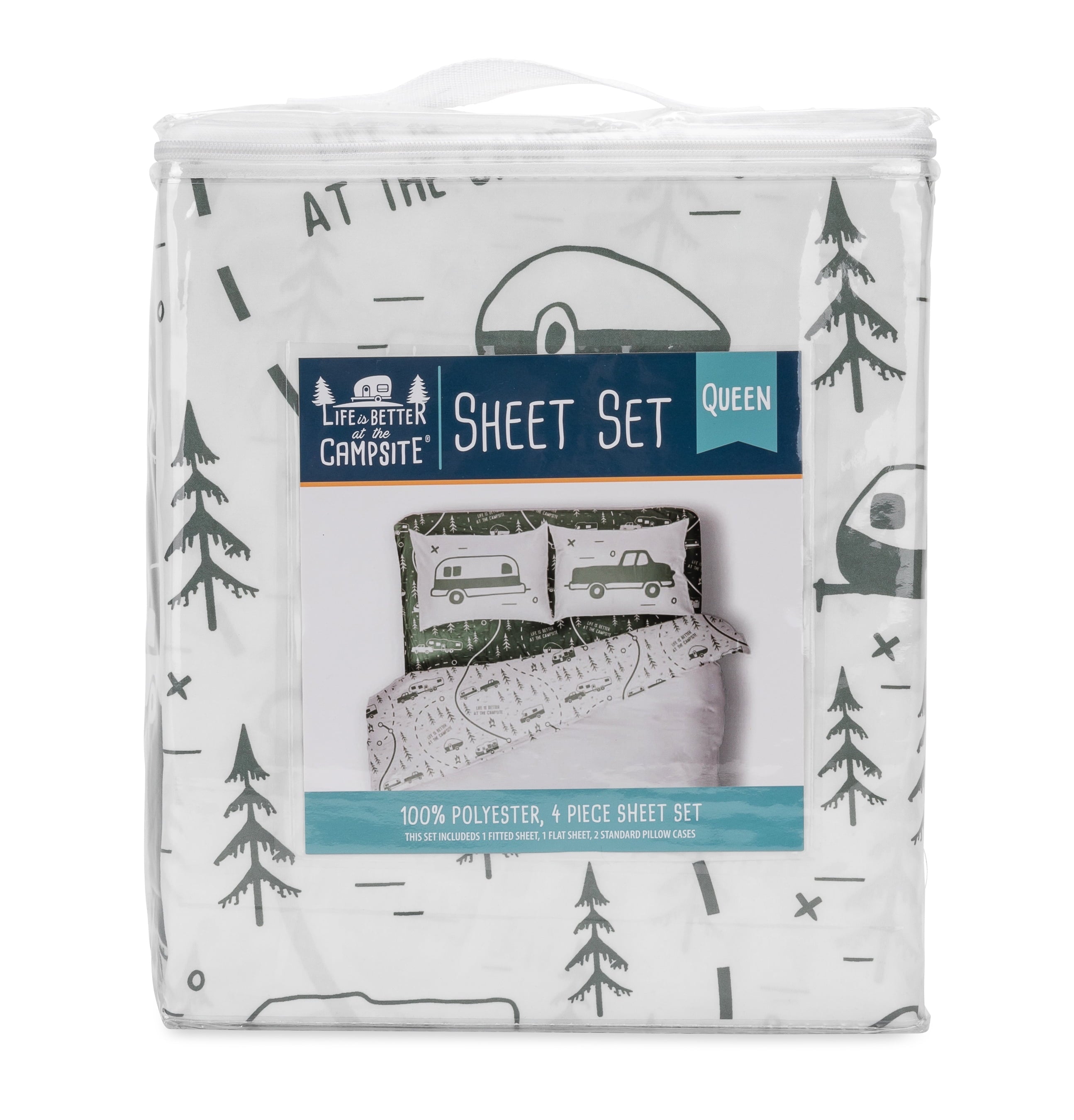 Cooling Sateen RV Queen Bed Sheet Set, Green Map, Polyester (53476) - Breathable Egyptian Cotton Flat & Fitted Sheets Detail