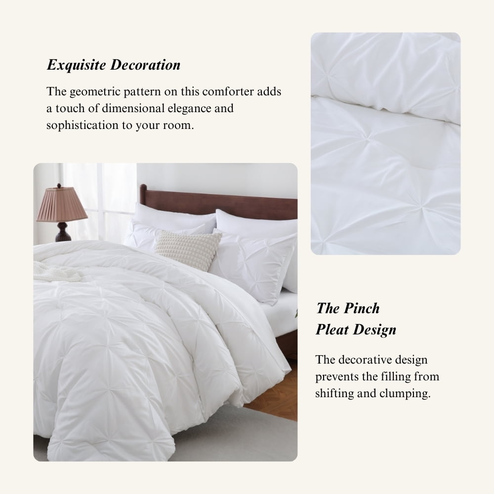 Luxurious Quilted 7 Pieces Pinch-Pleated Comforter Set, White Queen Size - Luxurious Quilted Duvet Cover Set Detail