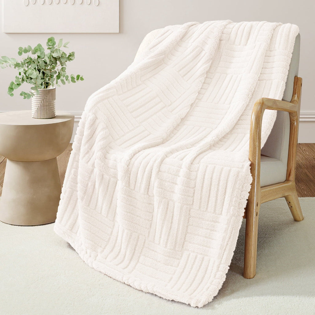 Lightweight Warm Fluffy Fleece Throw Blanket 50"x60" for Couch, Bed, Sofa, Fuzzy Soft Cozy Throw with Decorative Jacquard Pattern for ... - Cozy Fleece Throw Blanket for Couch & Bed Detail