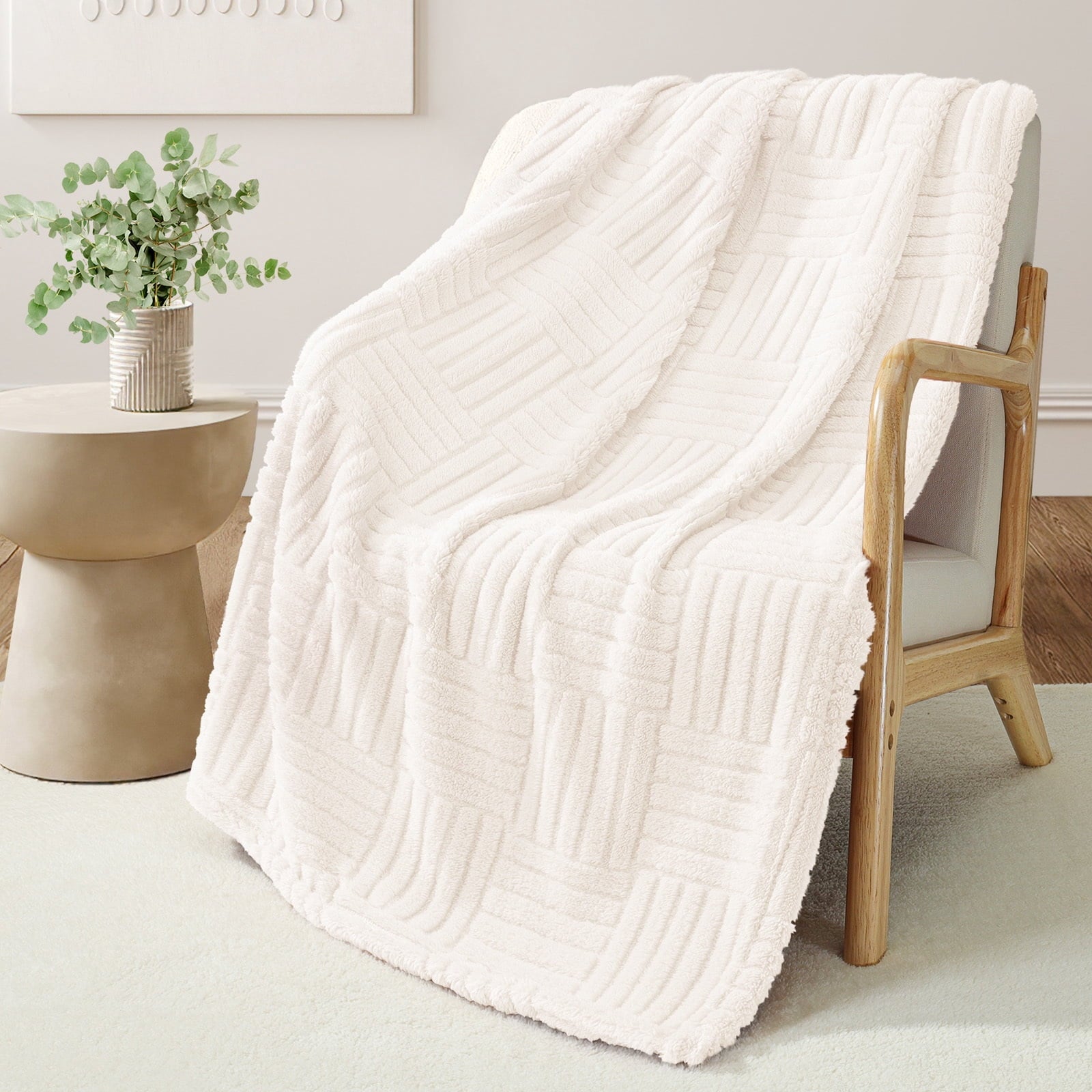 Lightweight Warm Fluffy Fleece Throw Blanket 50"x60" for Couch, Bed, Sofa, Fuzzy Soft Cozy Throw with Decorative Jacquard Pattern for ... - Cozy Fleece Throw Blanket for Couch & Bed Detail