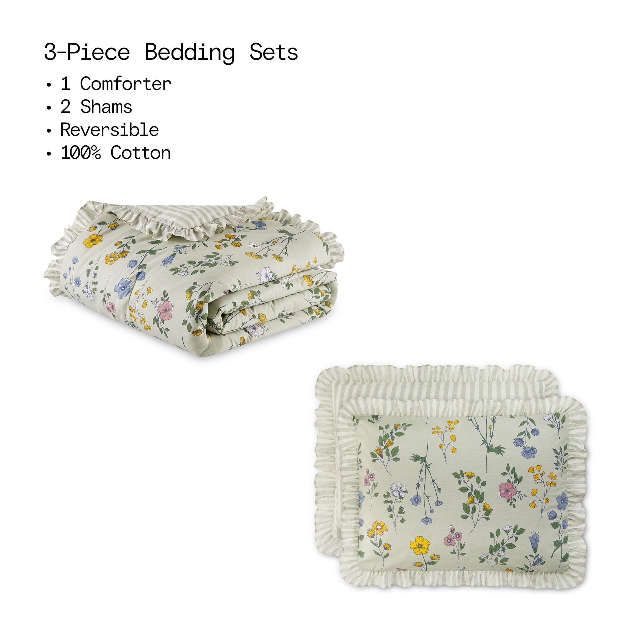 Fluffy Down Alternative 100% Cotton Botanical 3-Piece Sage Green Comforter Set, Full/Queen - Hypoallergenic Ultra-Fluffy Quilt for Winter Detail