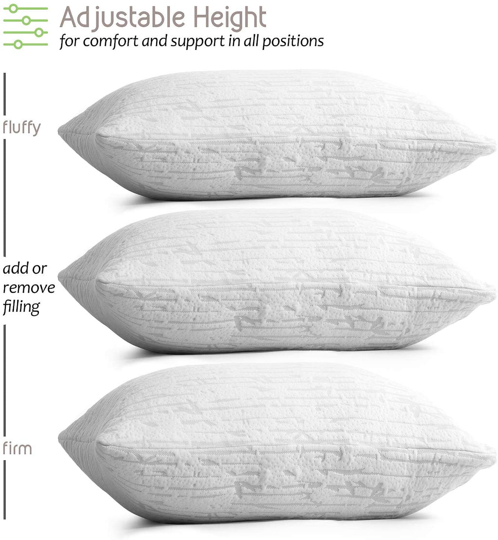 Decorative Plump Bed Pillow, Bamboo Pillows for Bed, Queen Size Pillows - Ergonomic Memory Foam Pillow for Neck Pain Support Detail