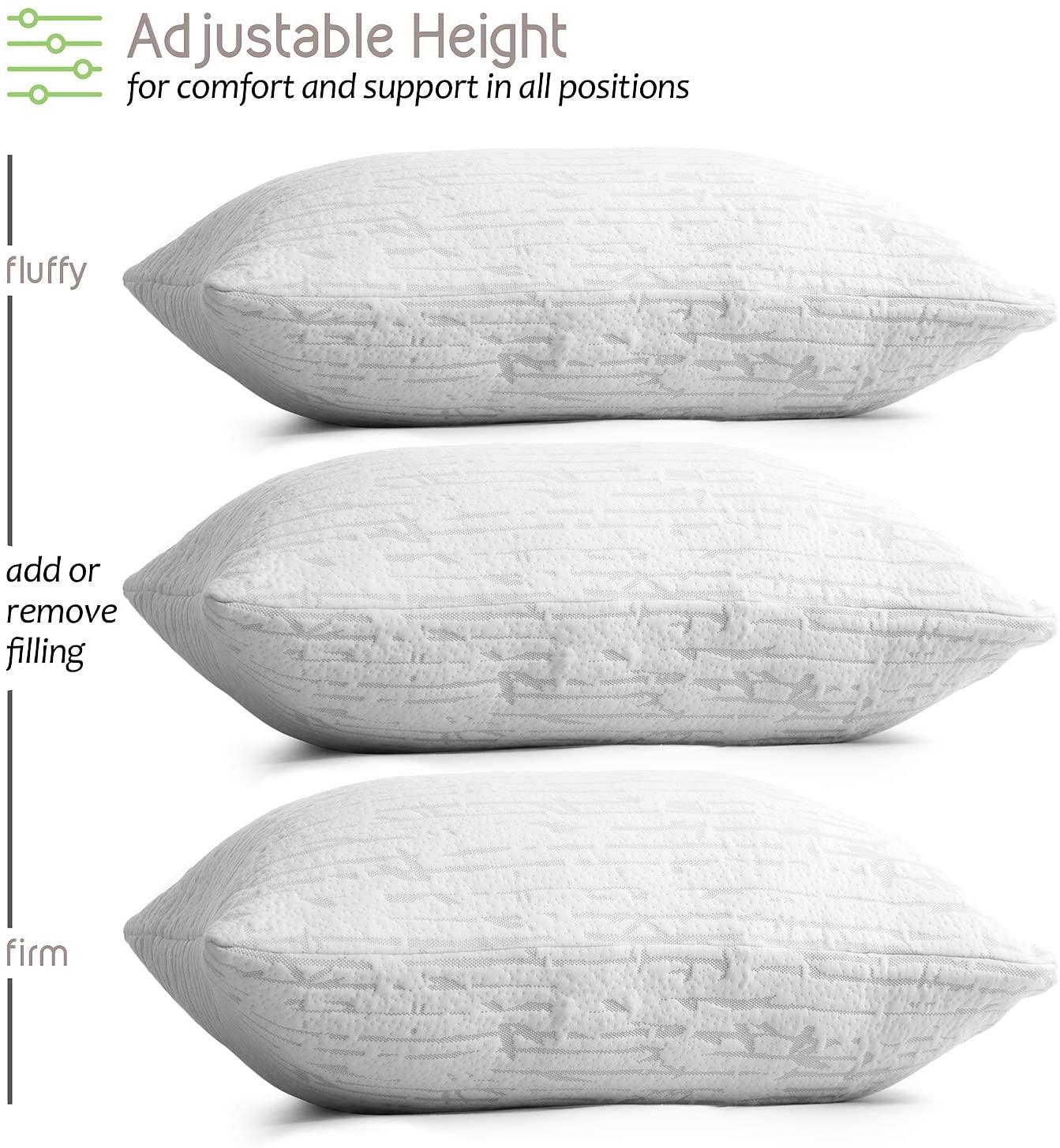 Decorative Plump Bed Pillow, Bamboo Pillows for Bed, Queen Size Pillows - Ergonomic Memory Foam Pillow for Neck Pain Support Detail