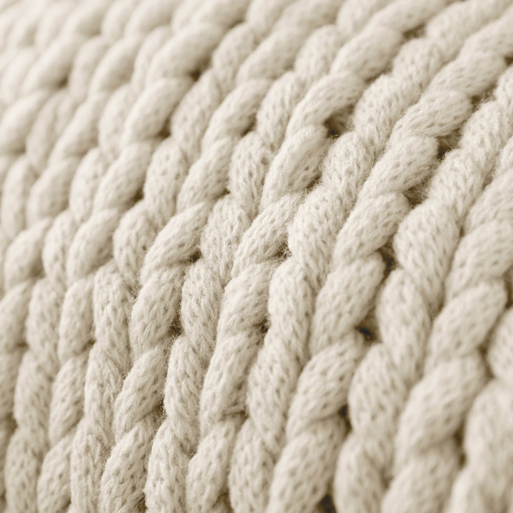Cozy Fleece Soft & Cozy Chunky Hand-Knit Throw Blanket, Ivory - Luxury Knitted Decorative Throw Blanket with Fringes Detail