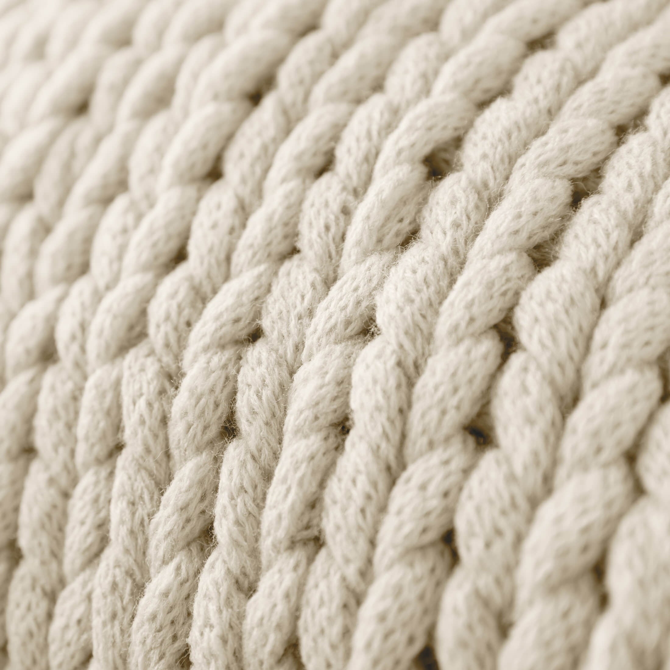 Cozy Fleece Soft & Cozy Chunky Hand-Knit Throw Blanket, Ivory - Luxury Knitted Decorative Throw Blanket with Fringes Detail