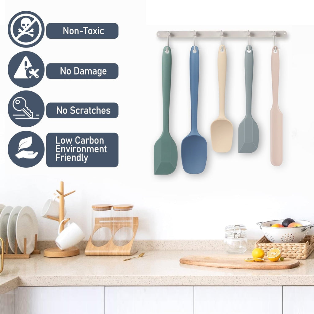 Premium Silicone Food Grade Silicone Rubber Spatula Set, 5 Pcs Kithen Cooking Mixing Utensil Set, BPA-Free High Heat Resistant... - Ergonomic Kitchen Tongs and Cooking Spoon Utensil Detail