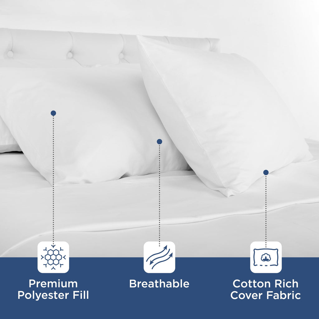 Ergonomic Memory Foam 2-Pack Down Alternative White Bed Pillows, Standard - Hotel Quality Plush Sleeping Pillows Detail