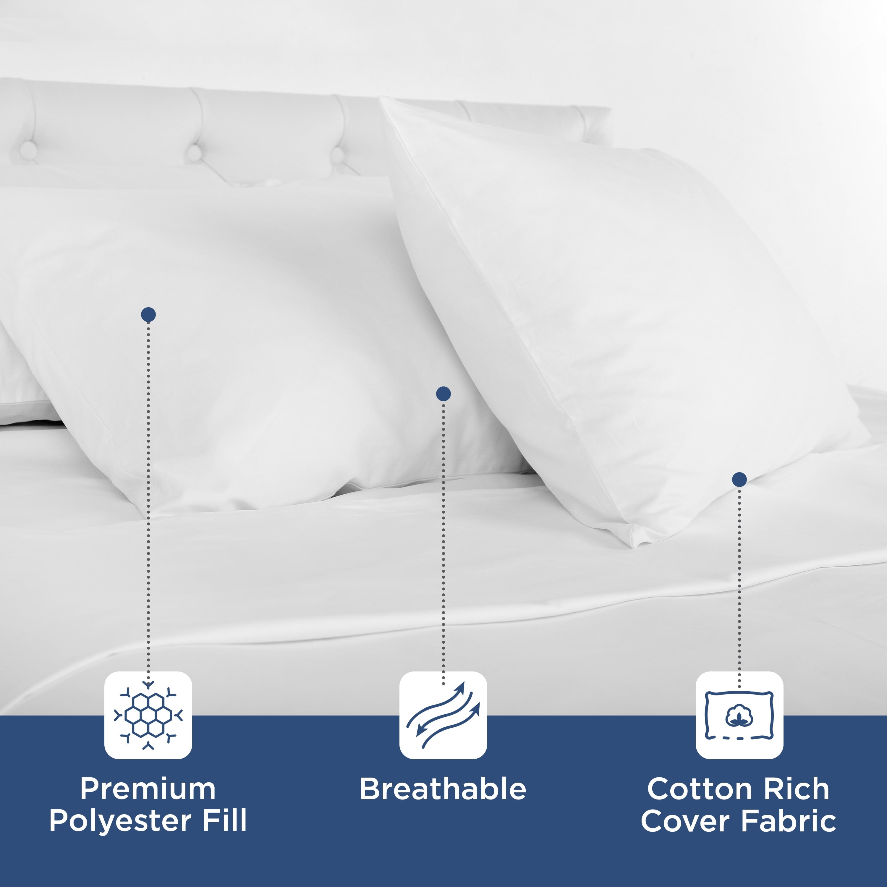Ergonomic Memory Foam 2-Pack Down Alternative White Bed Pillows, Standard - Hotel Quality Plush Sleeping Pillows Detail