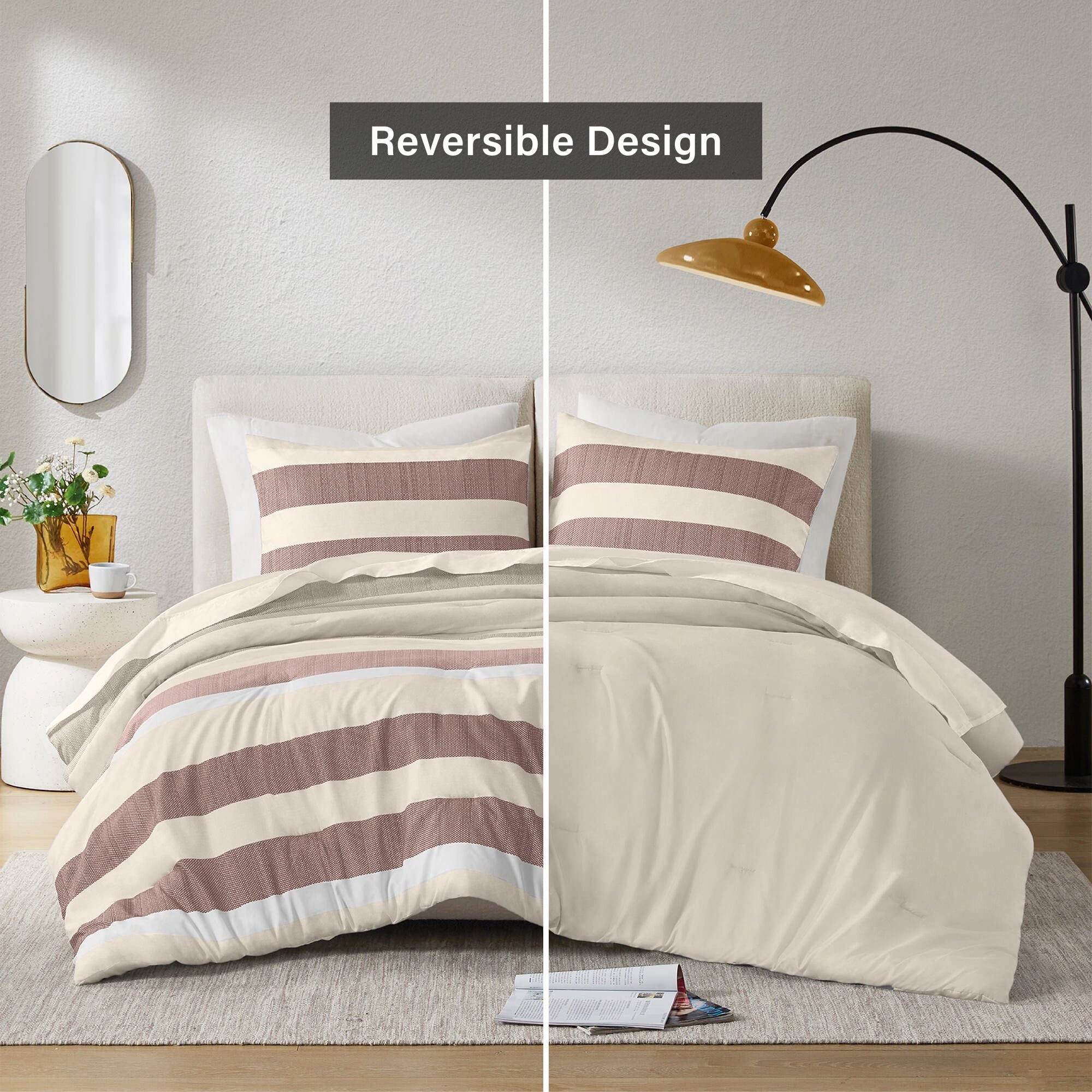 All-Season 2-Piece Comforter Sets, Reversible Striped Comforter Set for Dorm, Lightweight All Season Bedding Set with Pillow Sha... - All-Season Down Alternative Comforter Insert Detail