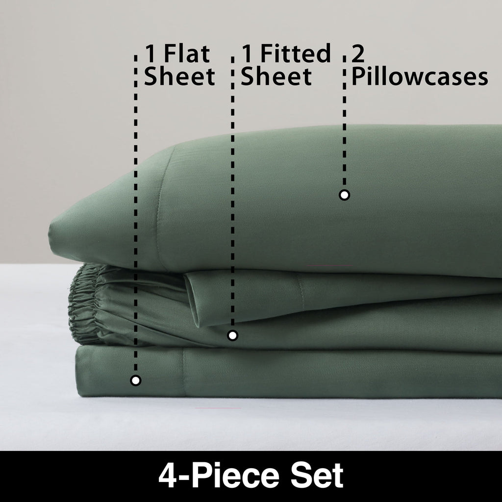 Cooling Sateen 4-Piece & Silky Serenity 100% Bed Sheets Set, Flagstone, Queen - Breathable Egyptian Cotton Flat & Fitted Sheets Detail