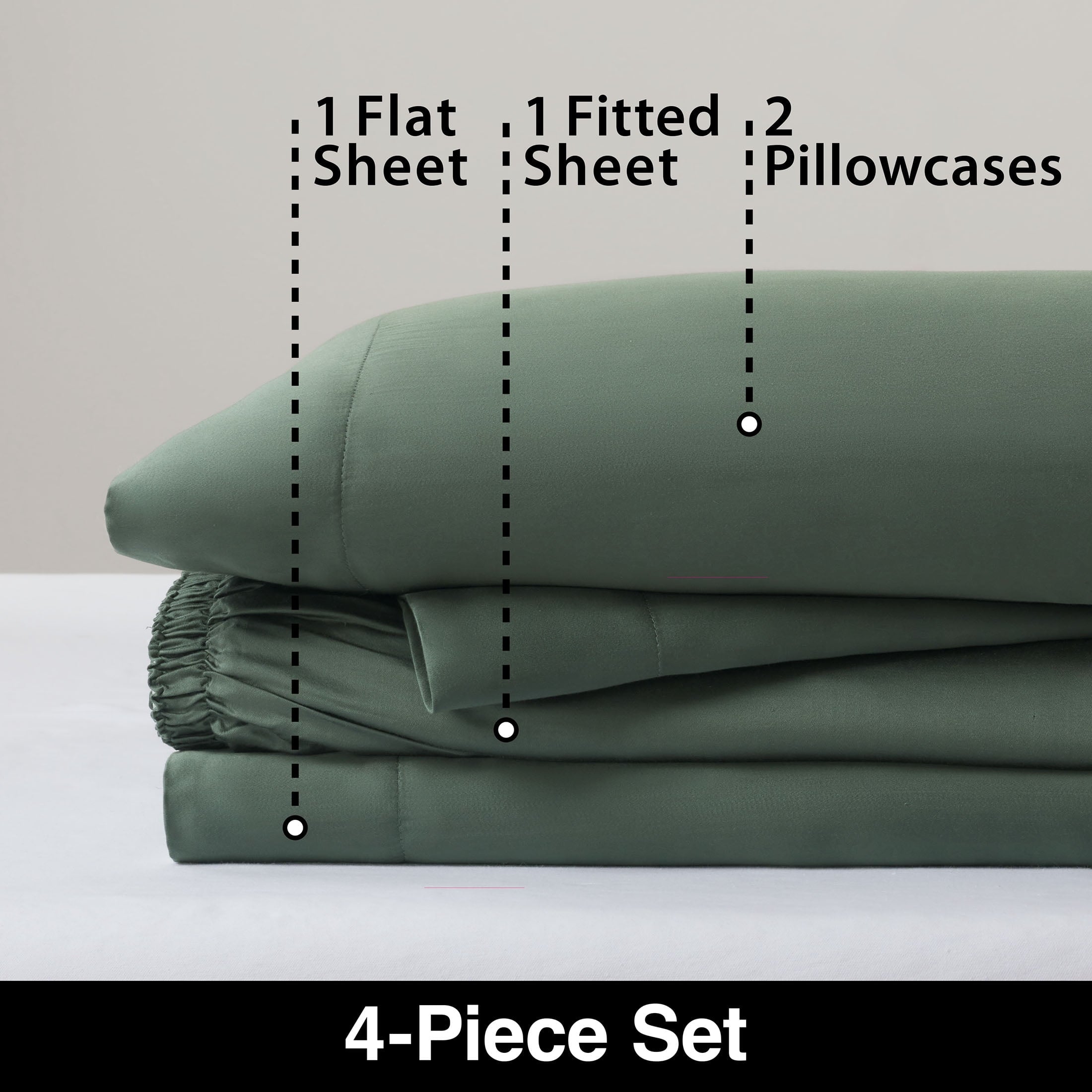 Cooling Sateen 4-Piece & Silky Serenity 100% Bed Sheets Set, Flagstone, Queen - Breathable Egyptian Cotton Flat & Fitted Sheets Detail