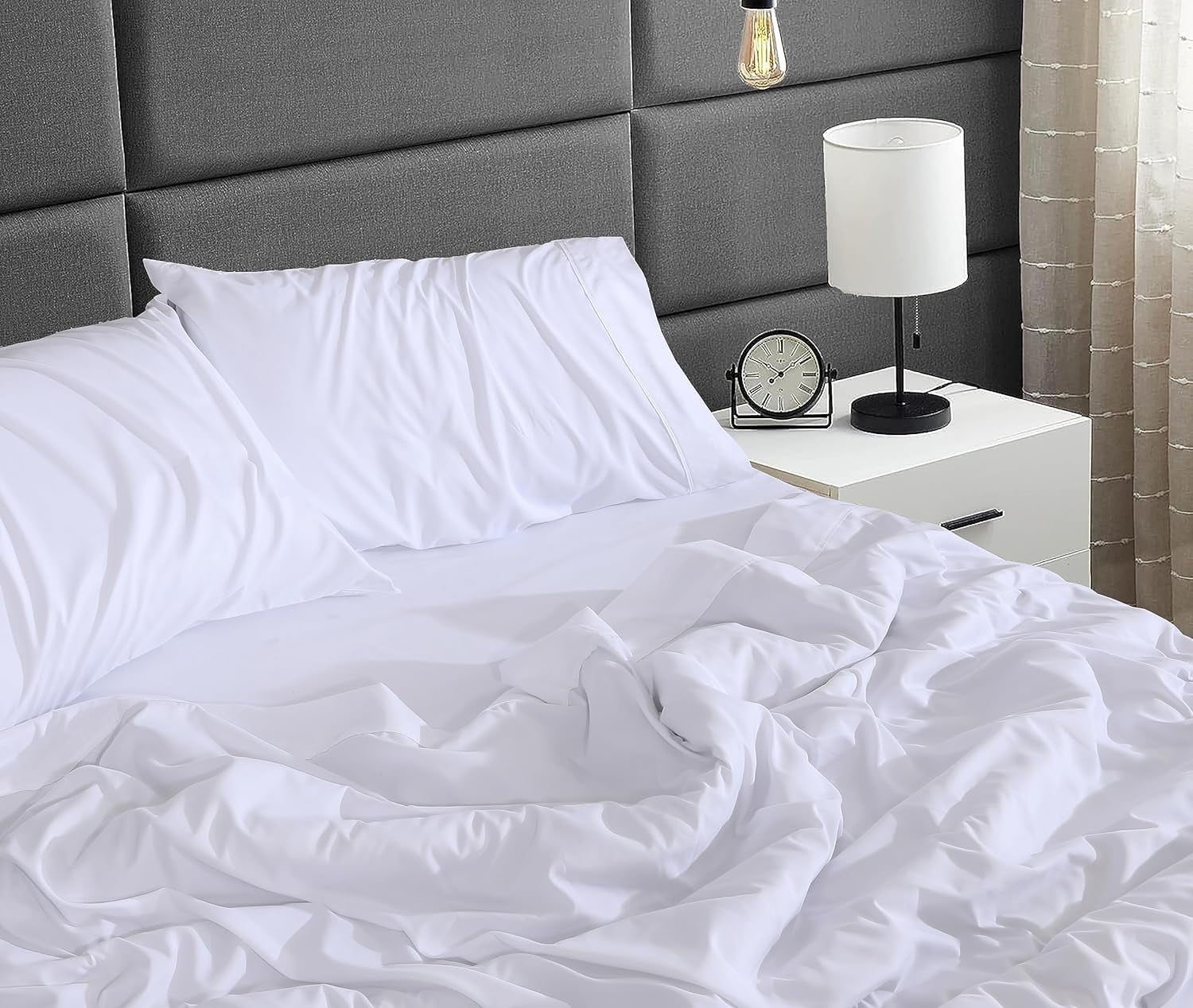 Cooling Sateen Set - Luxurious Silky Soft Microfiber Bedding - Cozy & Comfy - 15 inch Deep Pocket (Fits up to 17") Hotel Bed - 4 Pcs... - Breathable Egyptian Cotton Flat & Fitted Sheets Detail
