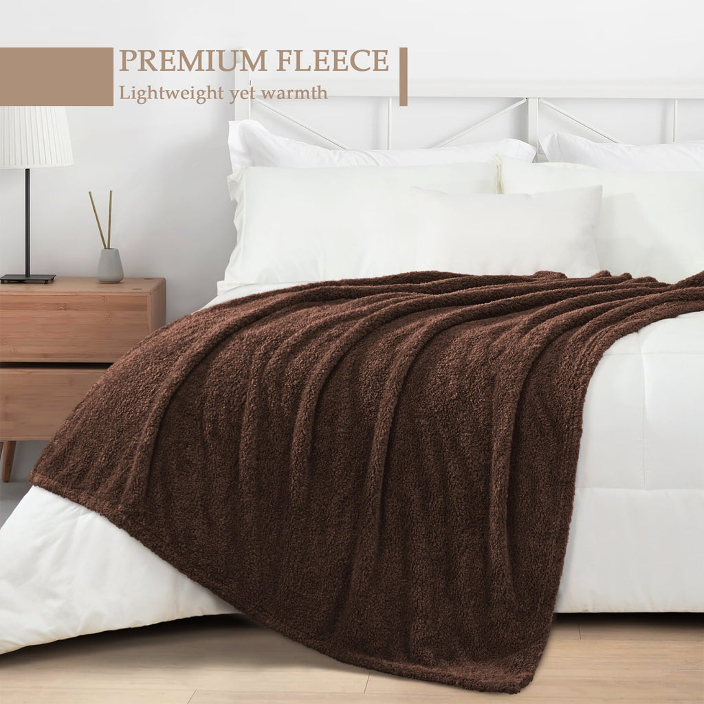 Decorative Knitted Fuzzy Fleece Throw Blanket for Couch Sofa, Lightweight Fluffy Solid Velvet Blanket, 50x60 Inches, Coffee - Super Soft Reversible Sherpa Flannel Blanket Detail