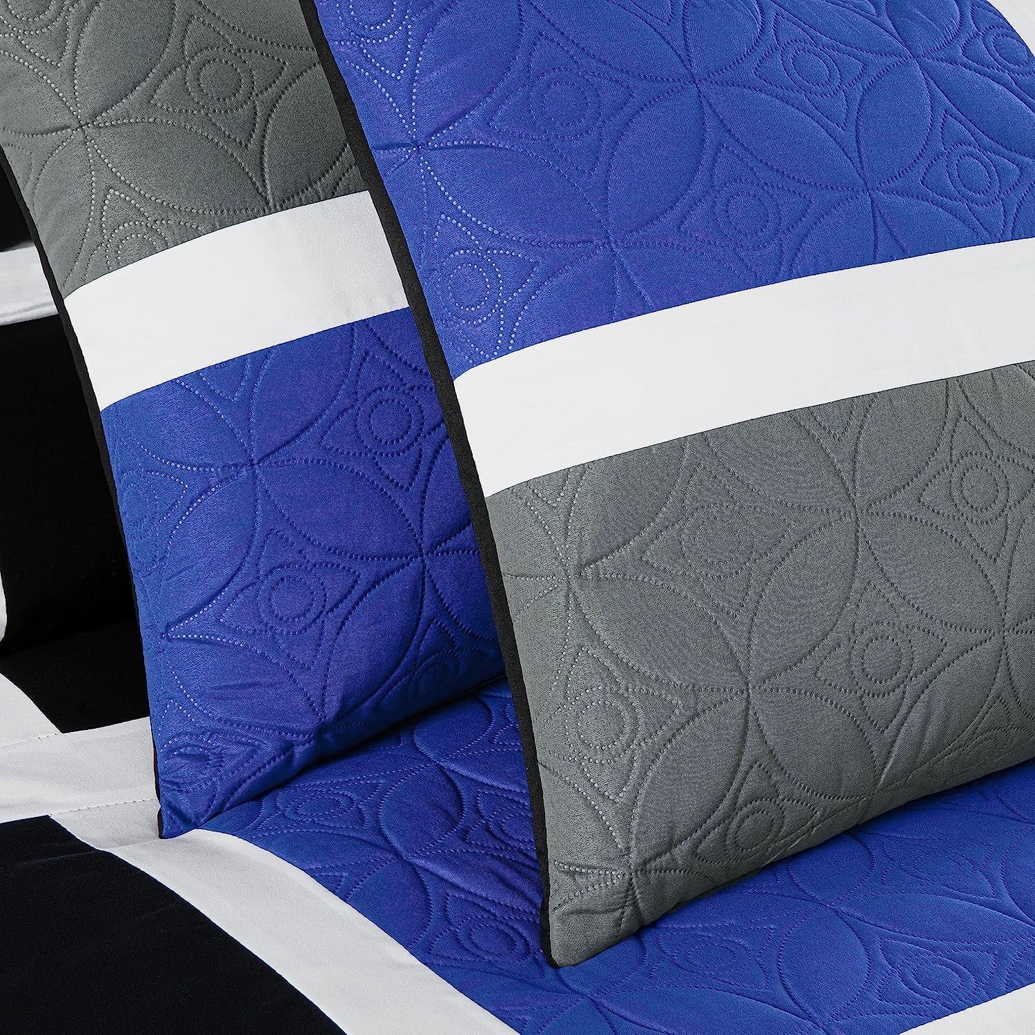Luxurious Quilted Bernard 7-Piece Full Bed in a Bag Comforter Set with Sheets, Lightweight Comforter Blue Black Gray Patchwork Quilted ... - Luxurious Quilted Duvet Cover Set Detail