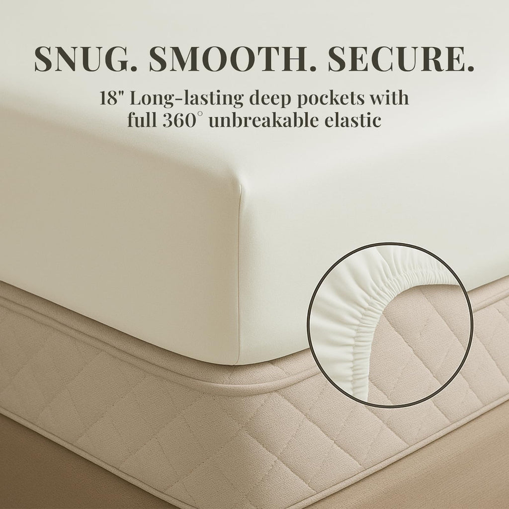 Ultra-Soft Sacred Thread Rayon Derived , 18'' Deep Pocket Cooling Sheets for Hot Sleepers, 6 PC Cooling Sheets (Queen Size - Premium Ultra-Soft Pillowcase Pair for Sleeping Detail