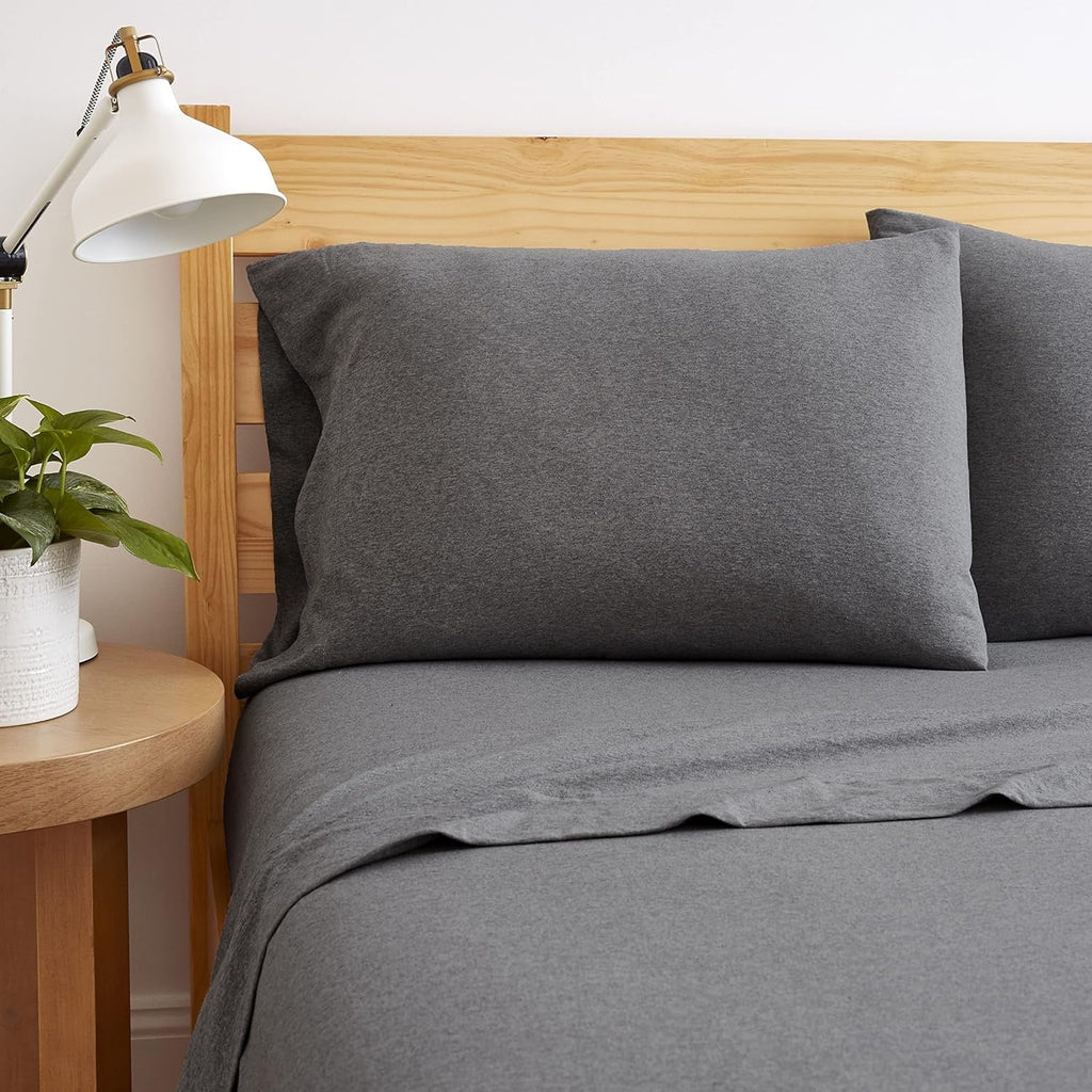Cooling Sateen Jersey Sheet Set - 4 Pieces Queen Cotton Sheets Set - Stretchable Ultrasoft Luxury Knit Bed Linen (Dark Gray, Queen) - Luxury Bed Sheet Set with Deep Pockets Detail
