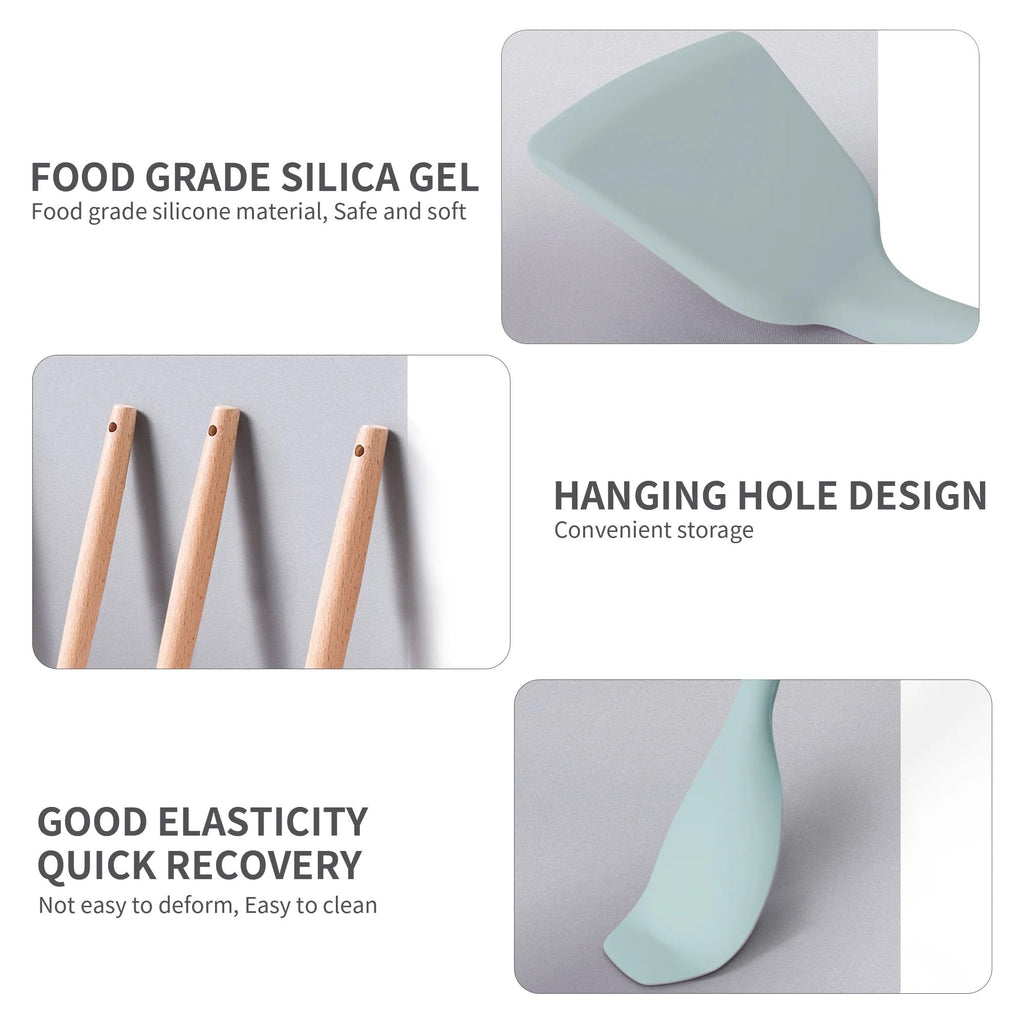 Heavy Duty Silicone Kitchen Cooking Utensils Set, 19 Pieces Utensil with Holder, Heat Resistant, Green - Heavy Duty Stainless Steel Kitchen Shears Detail