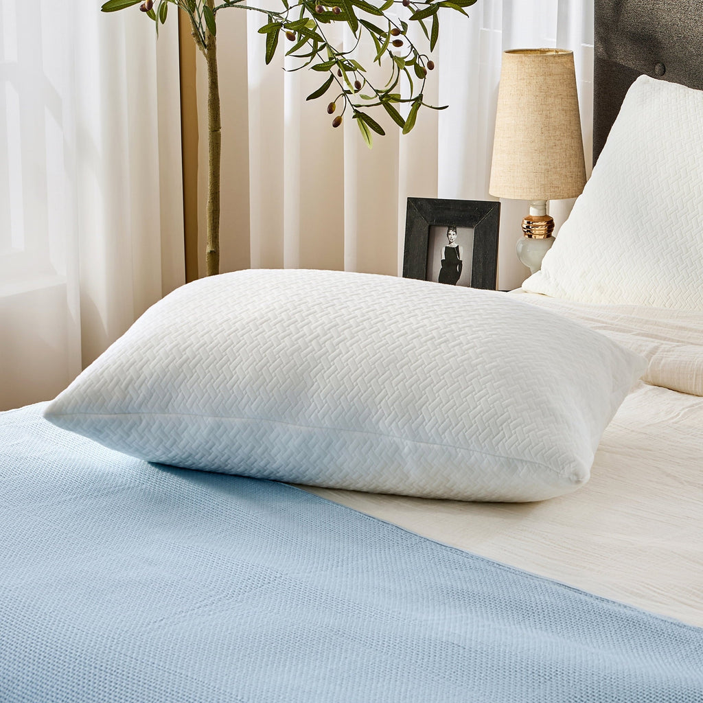 Decorative Plump 2 Pack Bed Pillow, Shredded Gel Memory Foam Pillow, Standard Queen, Medium, Made in USA - Ergonomic Memory Foam Pillow for Neck Pain Support Detail