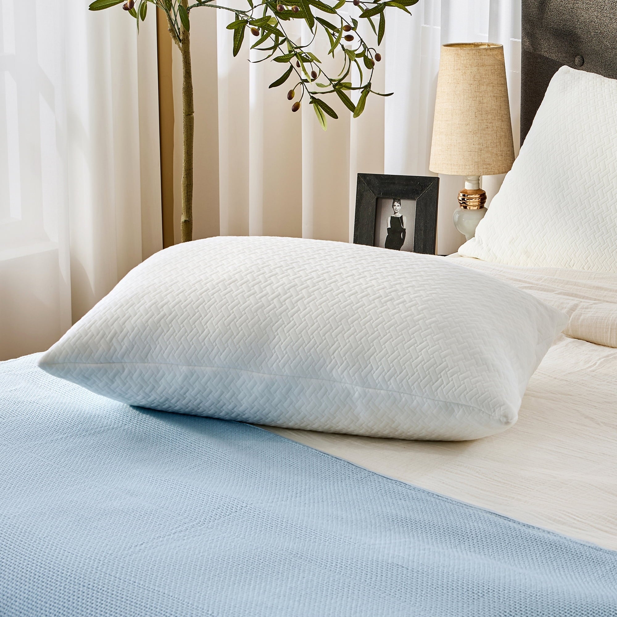 Decorative Plump 2 Pack Bed Pillow, Shredded Gel Memory Foam Pillow, Standard Queen, Medium, Made in USA - Ergonomic Memory Foam Pillow for Neck Pain Support Detail