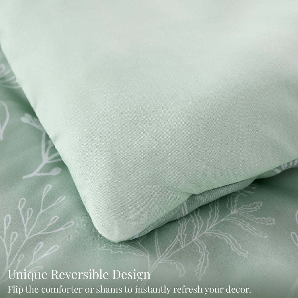 Heavyweight Warmth 3 Pieces Sage Green Floral Comforter Sets, 1 Botanical Flowers Reversible Comforter and 2 Pillow Shams, Queen Size Be... - All-Season Down Alternative Comforter Insert Detail
