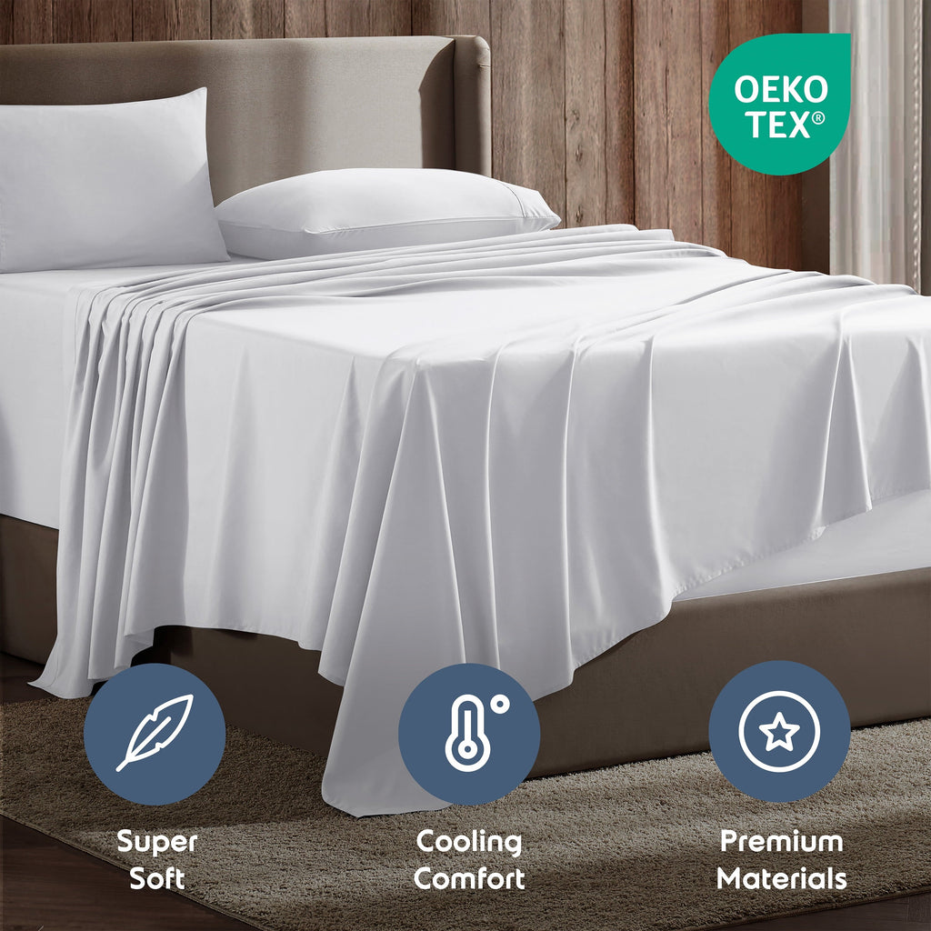 Breathable Luxury Set, Hotel Style Deep Pocket 4 Piece Bed , Luxury Soft Microfiber Sheet Sets, White - Cooling Hotel Quality Bedding Sheets and Pillowcases Detail