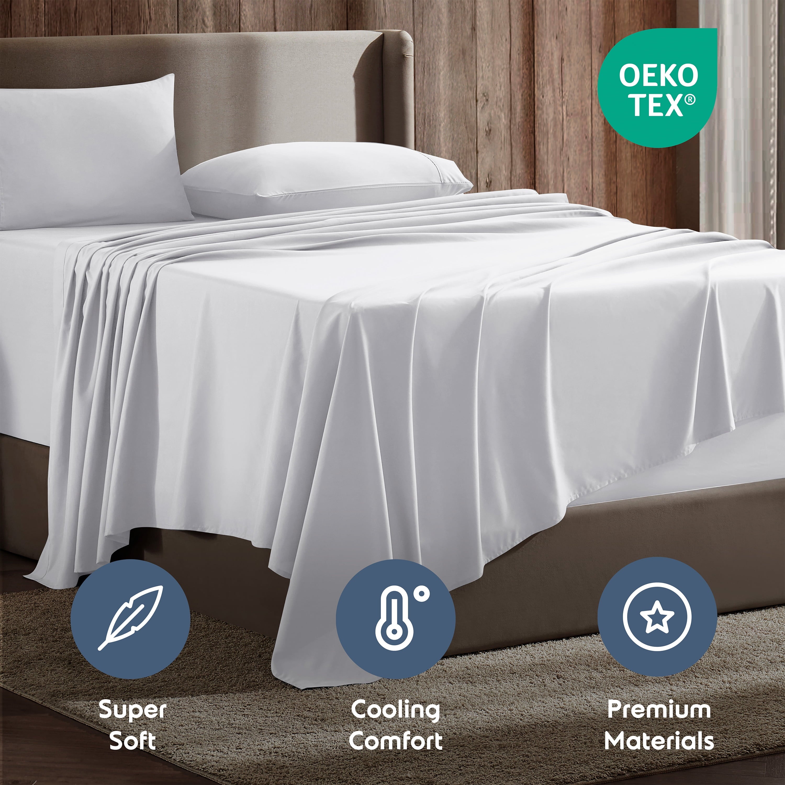 Breathable Luxury Set, Hotel Style Deep Pocket 4 Piece Bed , Luxury Soft Microfiber Sheet Sets, White - Cooling Hotel Quality Bedding Sheets and Pillowcases Detail