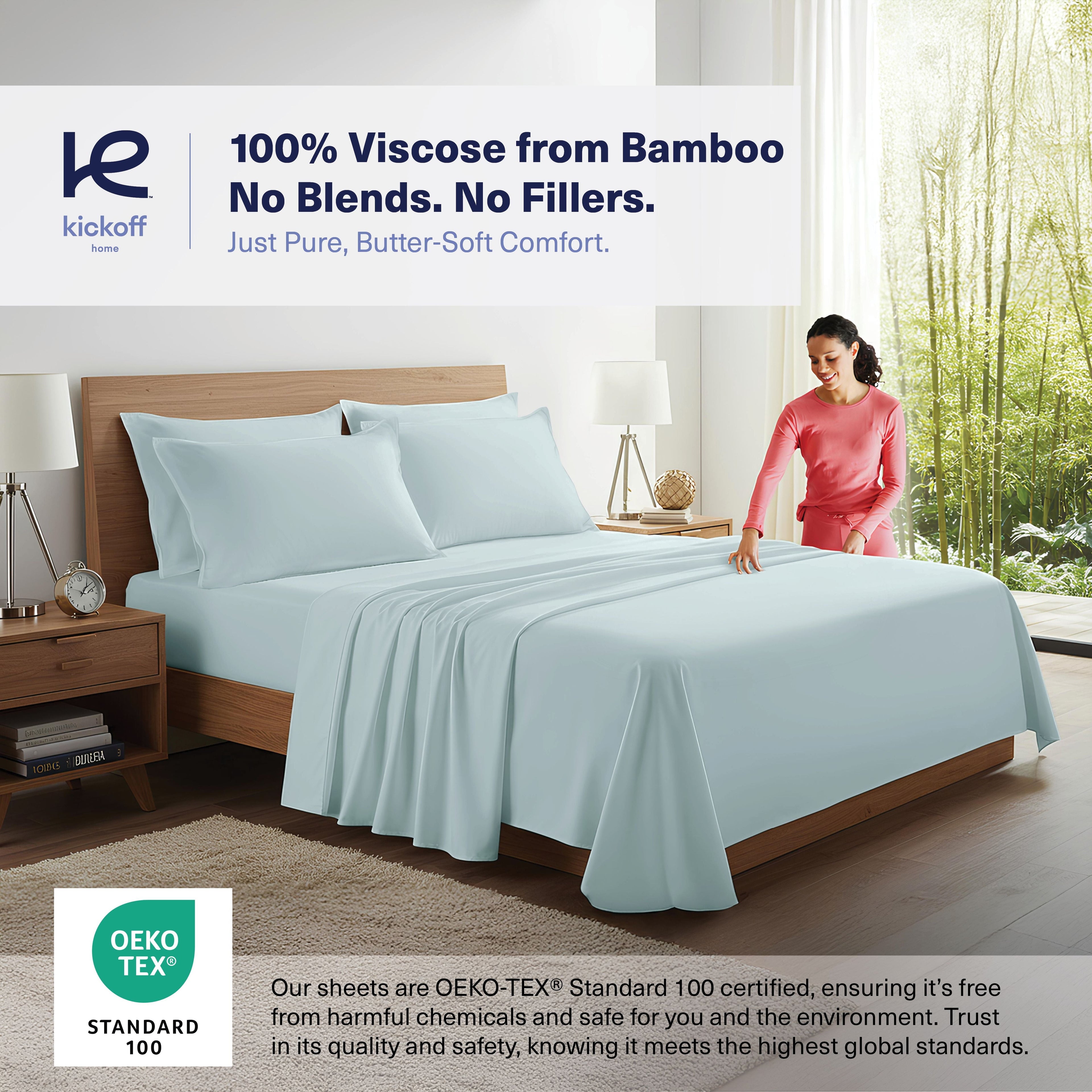 Breathable Luxury Kickoff Viscose Bamboo Sheets Twin Size 3-pc 100% Organic Bamboo Viscose Bed Cooling Sheets Twin Size Set Cool Beddin... - Luxury Bed Sheet Set with Deep Pockets Detail