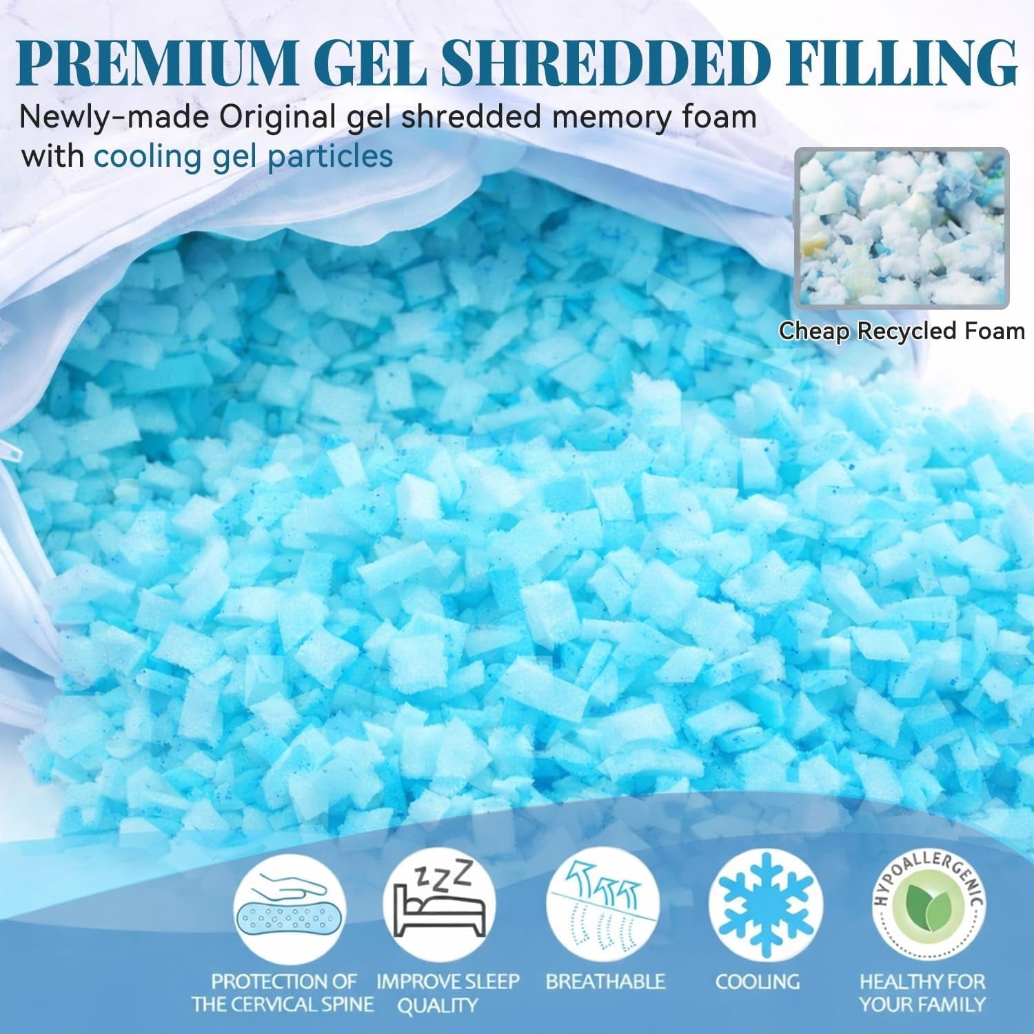 Orthopedic Support Shredded Memory Foam Pillows for Sleeping, Bed Pillows Queen Size Set of 2 Pack Adjustable for Side and Back Sleeper ... - Decorative Throw Pillow Cushion for Sofa & Bed Detail