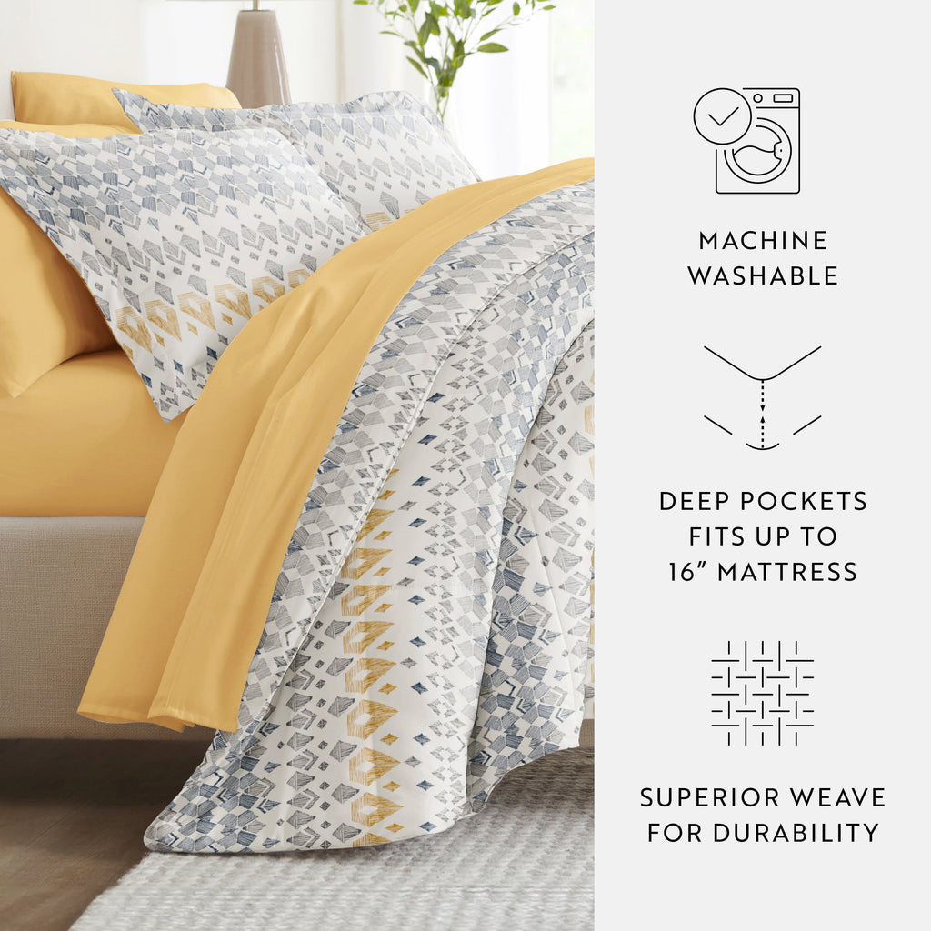 All-Season 7 Piece Bedding Bundle, Microfiber Patterned Comforter and Sheet Set, Queen - Cloud-Like Soft Lightweight Bed Comforter Detail