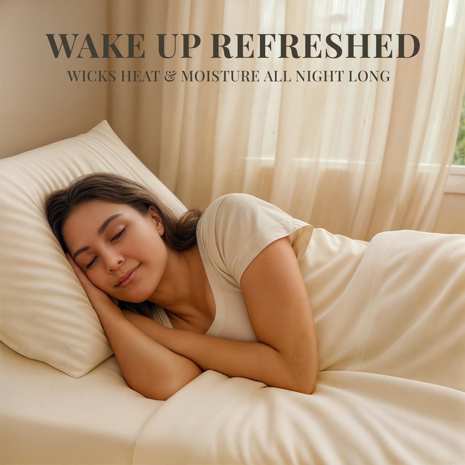 Ultra-Soft Sacred Thread Rayon Derived , 18'' Deep Pocket Cooling Sheets for Hot Sleepers, 6 PC Cooling Sheets (Queen Size - Premium Ultra-Soft Pillowcase Pair for Sleeping Detail