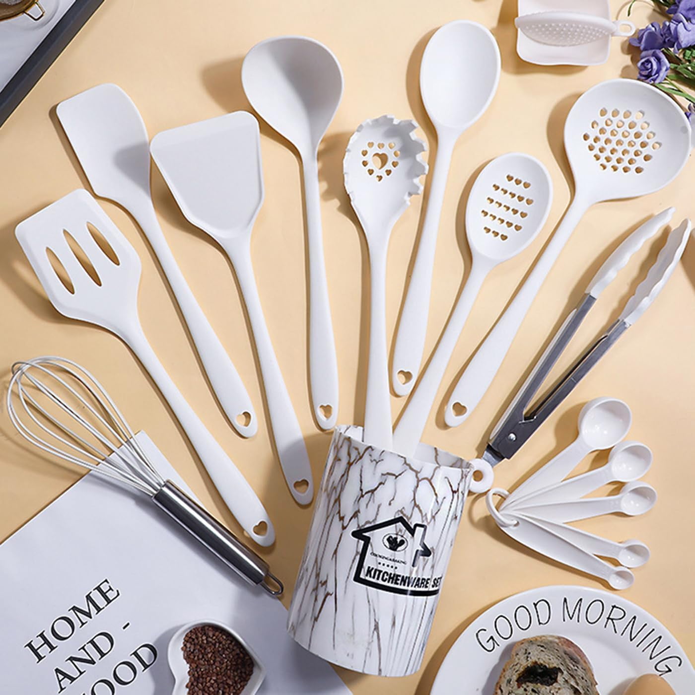 High-Precision Silicone Cooking Utensils Set - 446°F Heat Resistant Kitchen Utensils,Turner Tongs,Spatula,Spoon,Brush,Whisk,Kitchen ... - High-Precision Culinary Tool for Baking & Cooking Detail