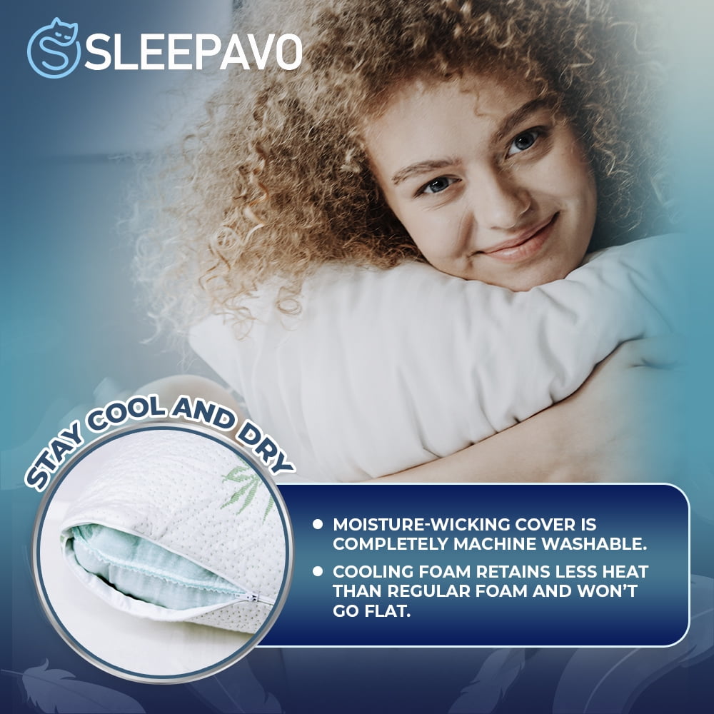 Orthopedic Support Memory Foam Pillows Queen Size Set of 2 - Cooling Bed Pillows for Sleeping - Back, Stomach, Side Sleeper Soft, Comfy ... - Hotel Quality Plush Sleeping Pillows Detail