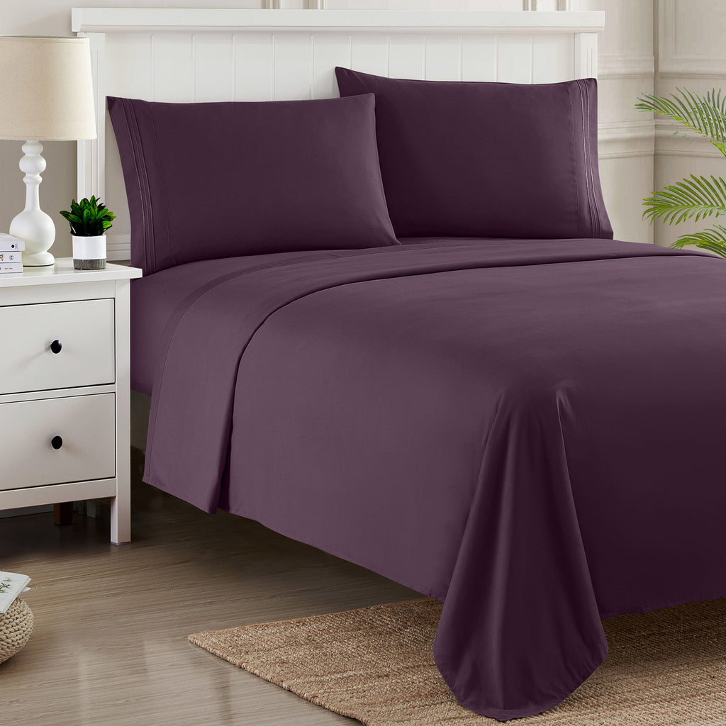 Ultra-Soft 1800 Series Bed Sheets - Extra Soft Microfiber Deep Pocket Sheet Set - Purple, Full - Breathable Egyptian Cotton Flat & Fitted Sheets Detail